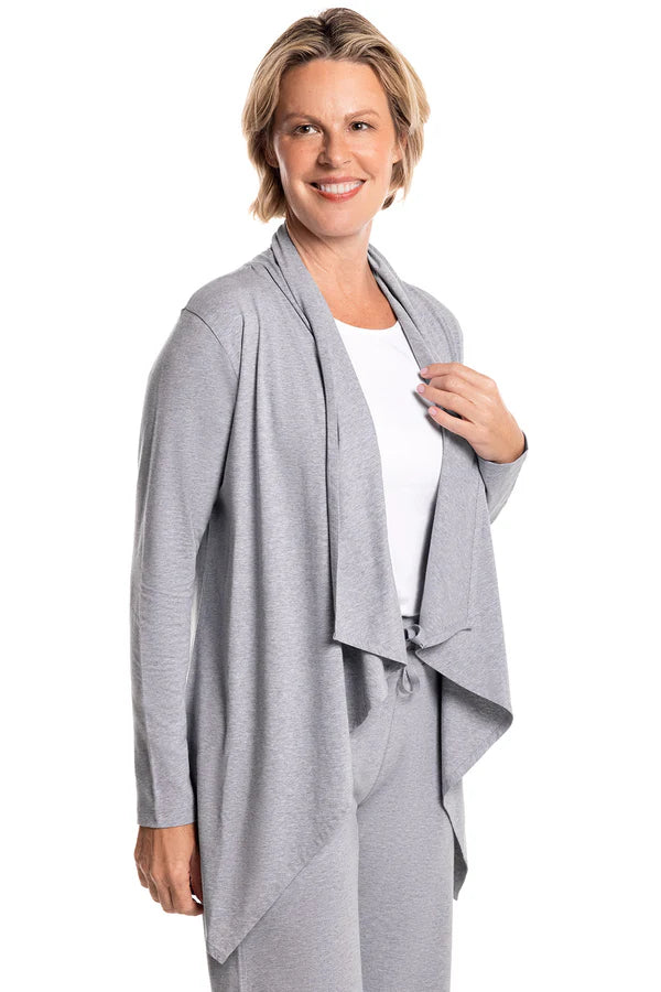 Front image of Coolibar grey marietas sun wrap in heather grey.