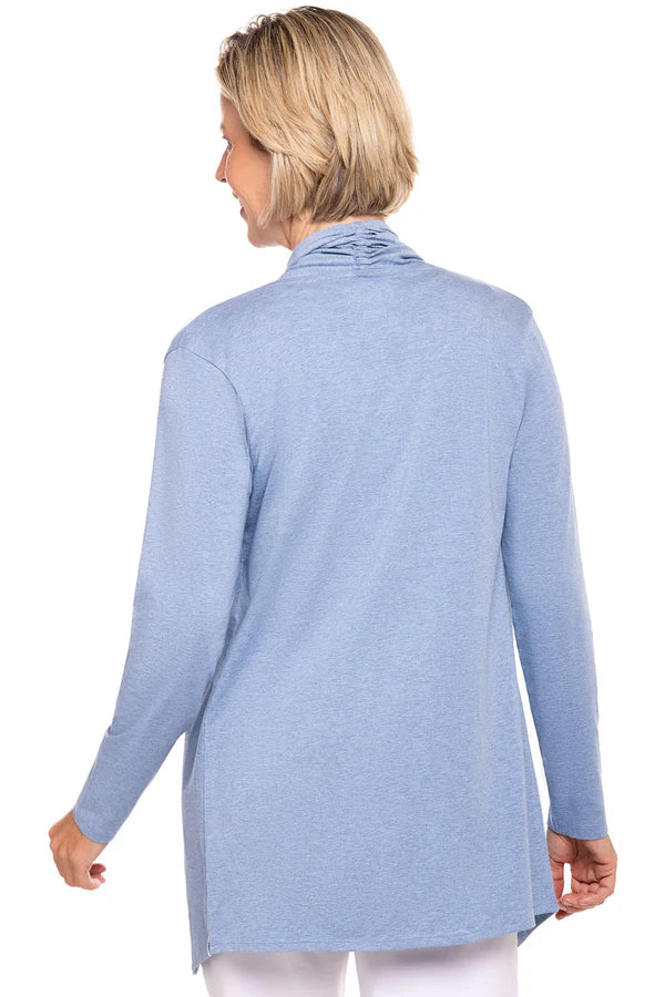 Back image of Coolibar sun wrap in light blue heather.
