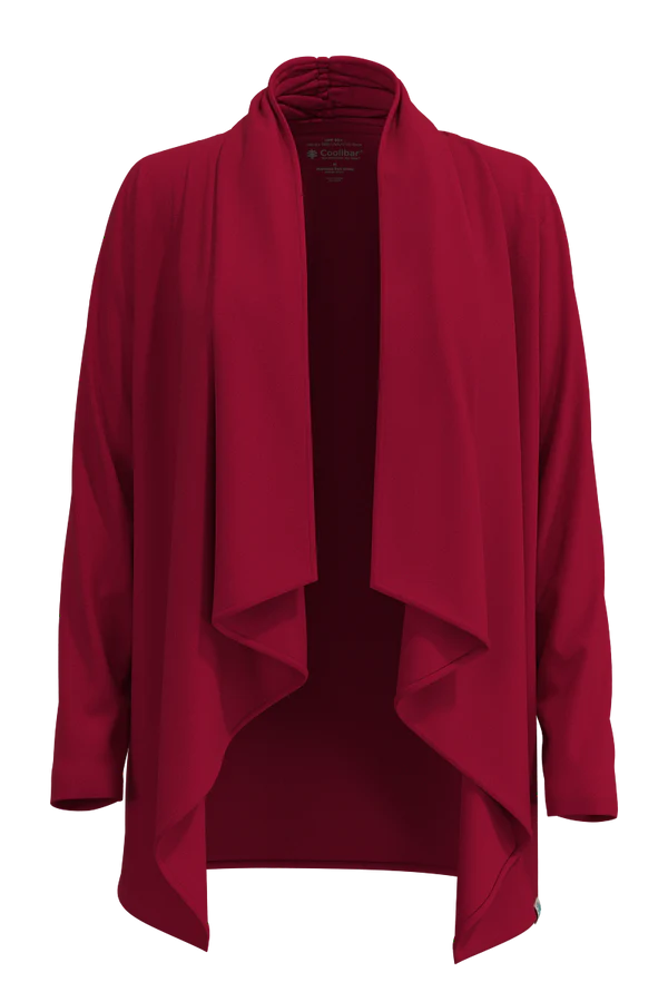 Front image of Coolibar sun wrap in cherry red.