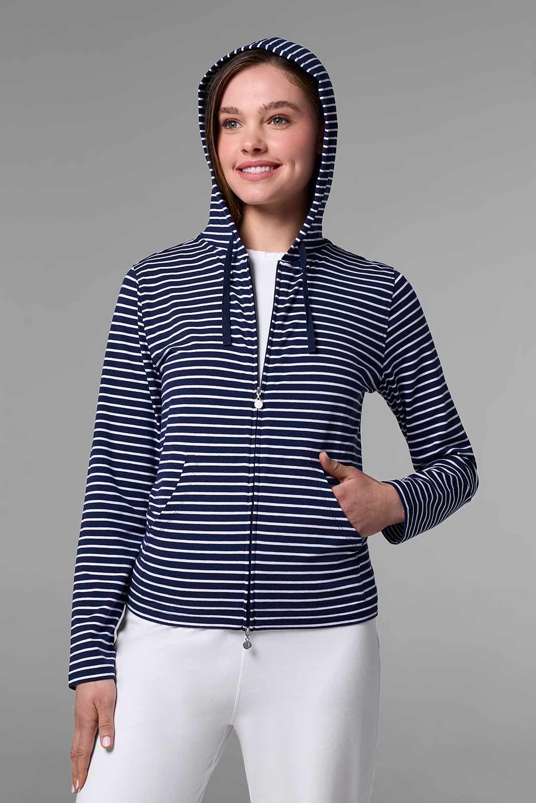 Women's Seaside Zip-Up Hoodie | Navy/White Stripe