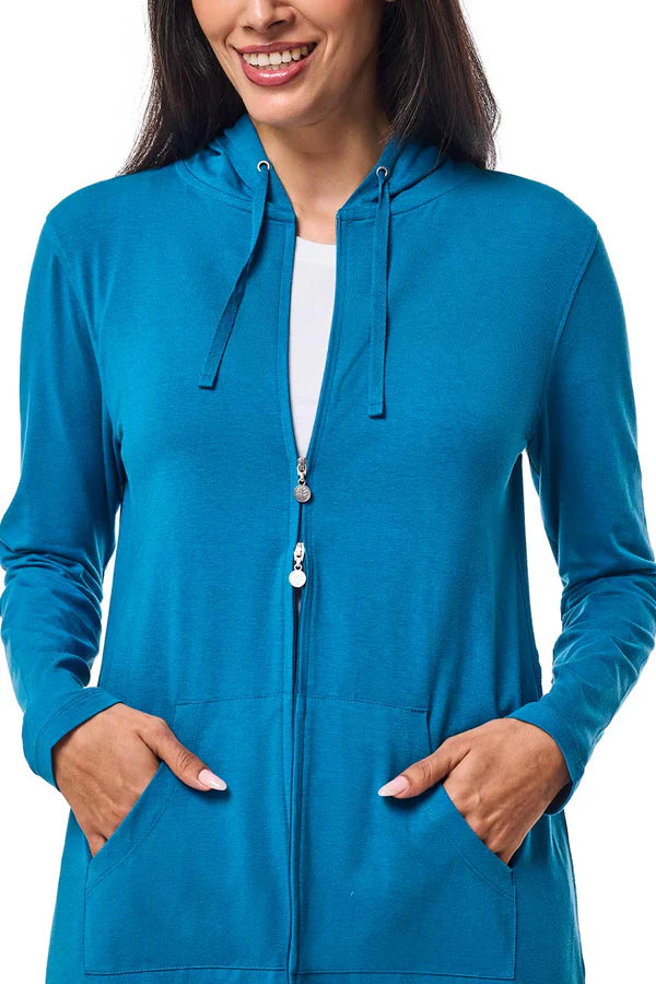 Front image of Coolibar Cabana Hoodie in bluejay.