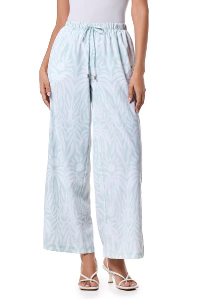 Front image of Coolibar Petra wide leg pant in misty aqua blue.