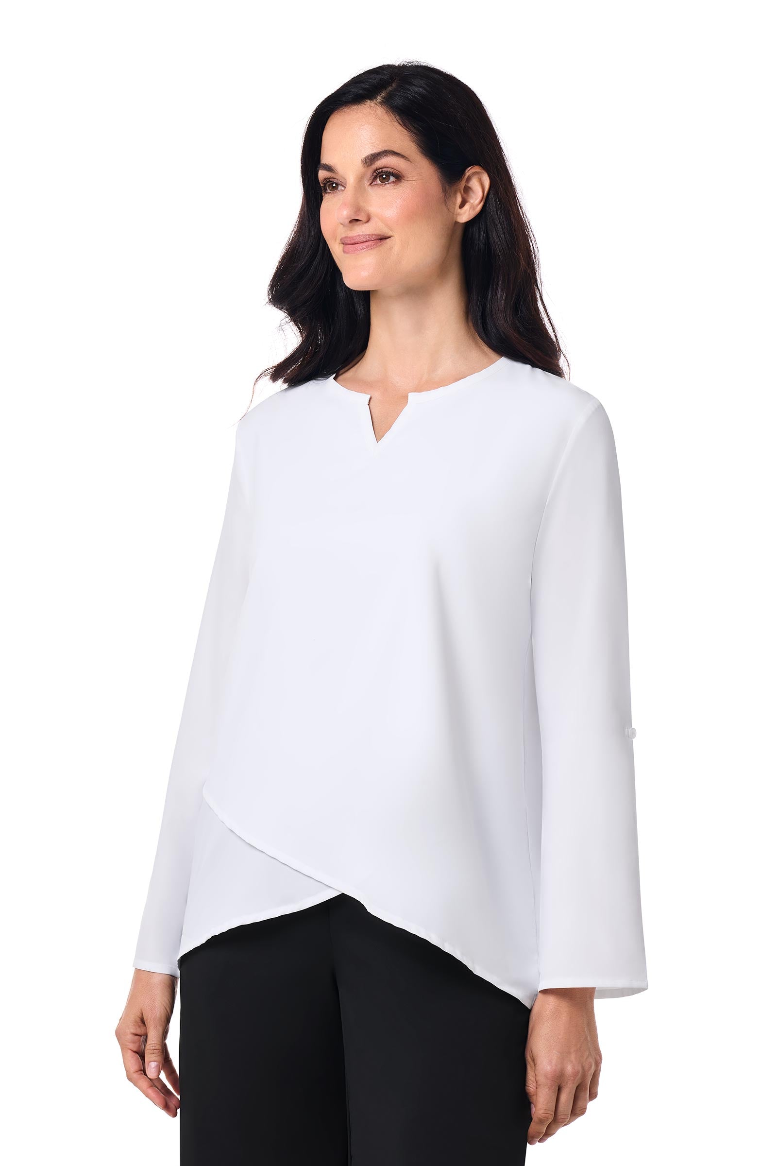 Women's Santa Barbara Tunic Top with Roll-Up Sleeves | White