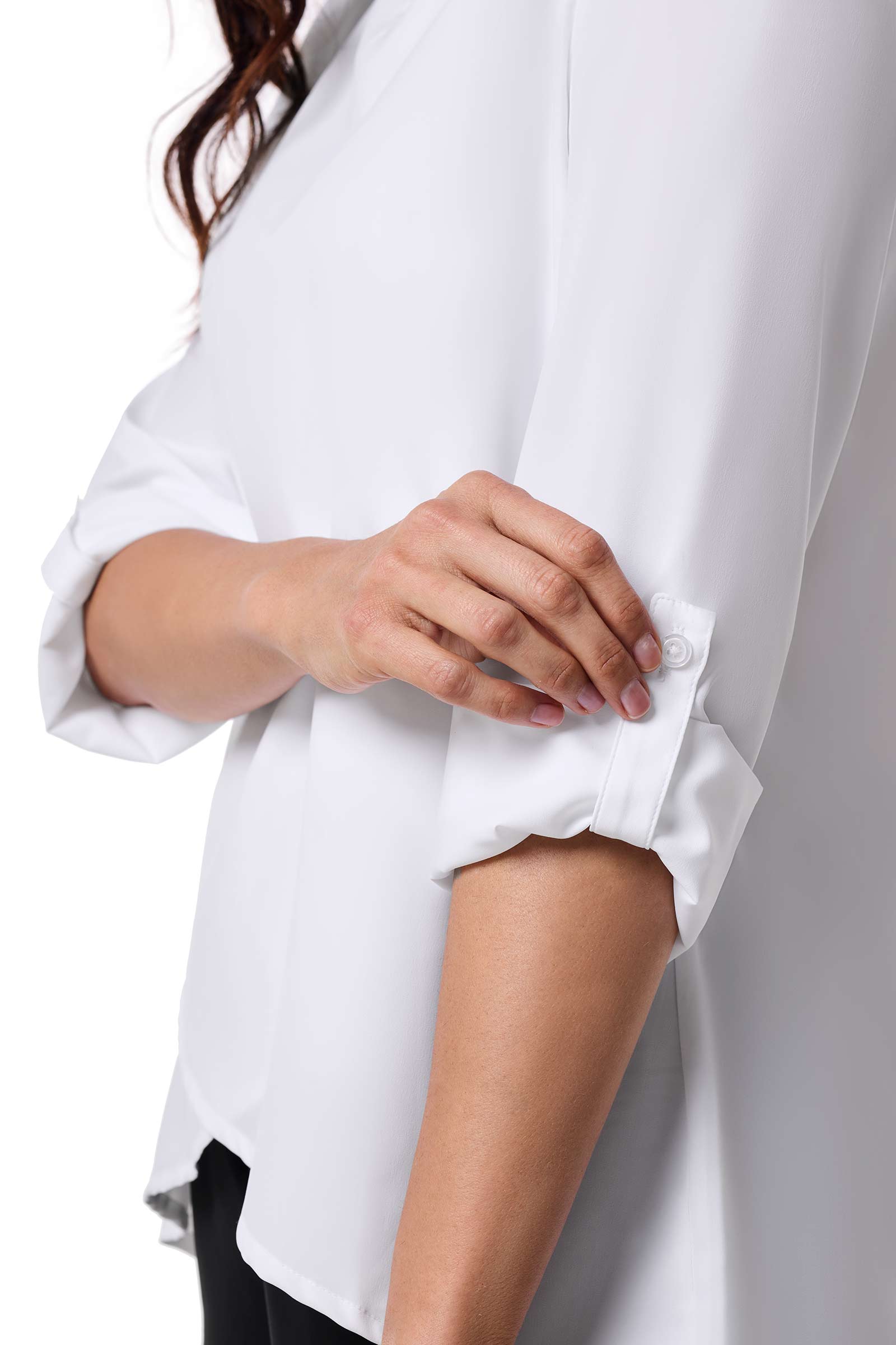 Women's Santa Barbara Tunic Top with Roll-Up Sleeves | White