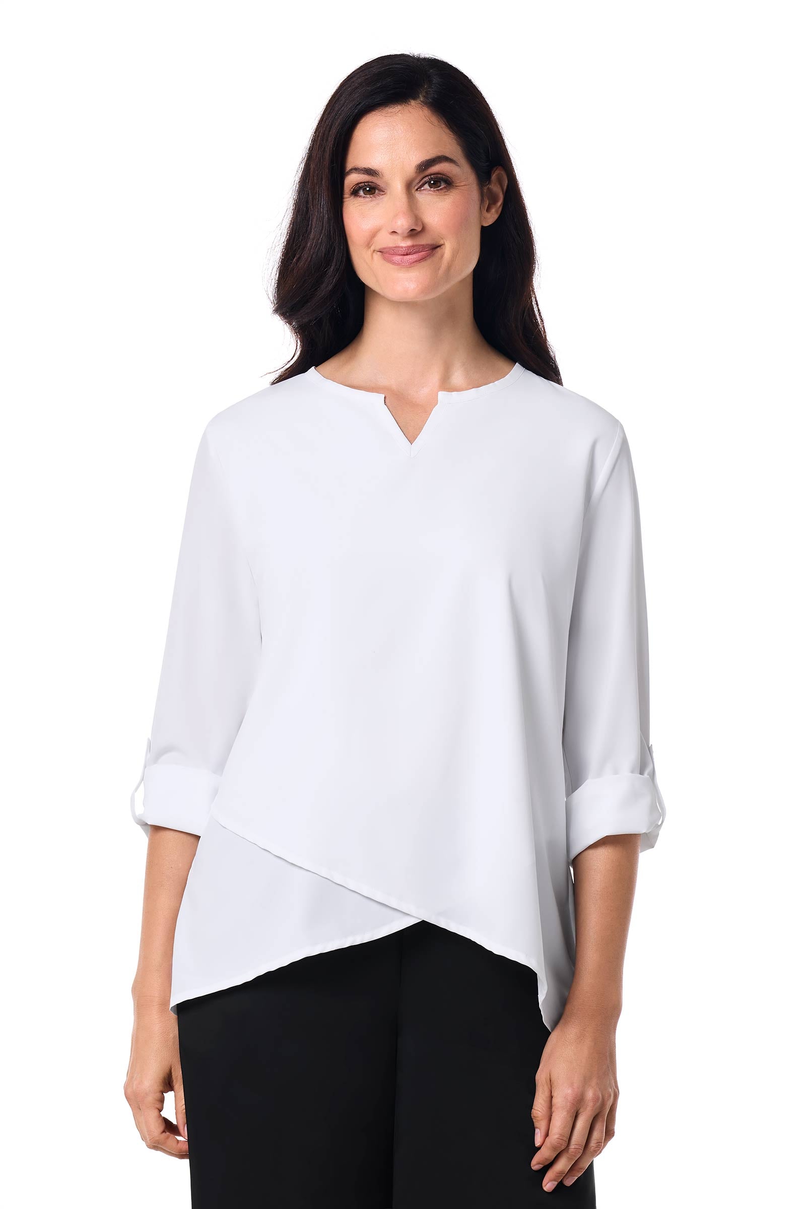 Women's Santa Barbara Tunic Top with Roll-Up Sleeves | White