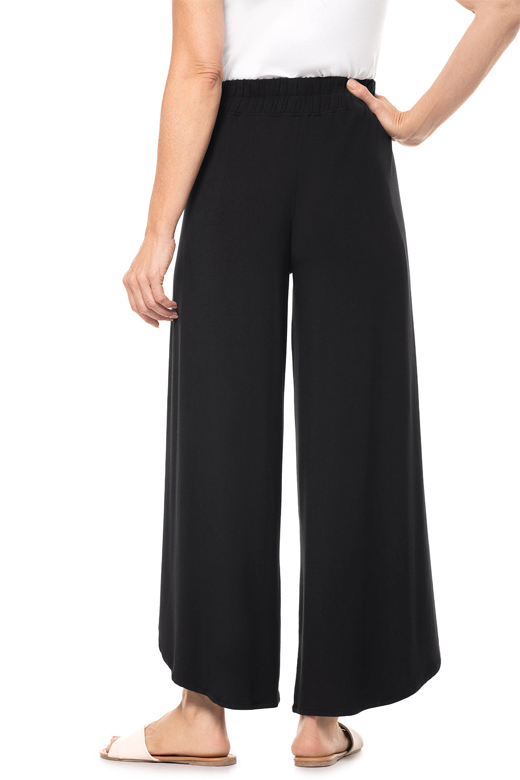 Women's Lynsu Wide Leg Pants with Overlap Detail | Black