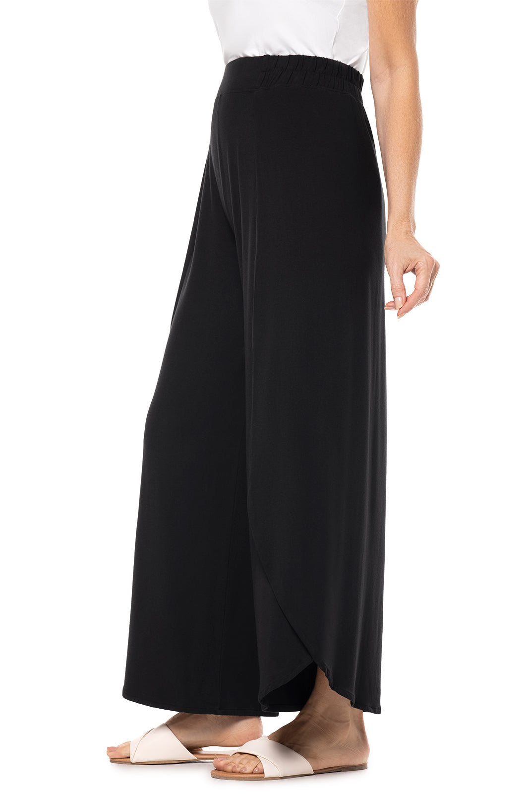 Women's Lynsu Wide Leg Pants with Overlap Detail | Black