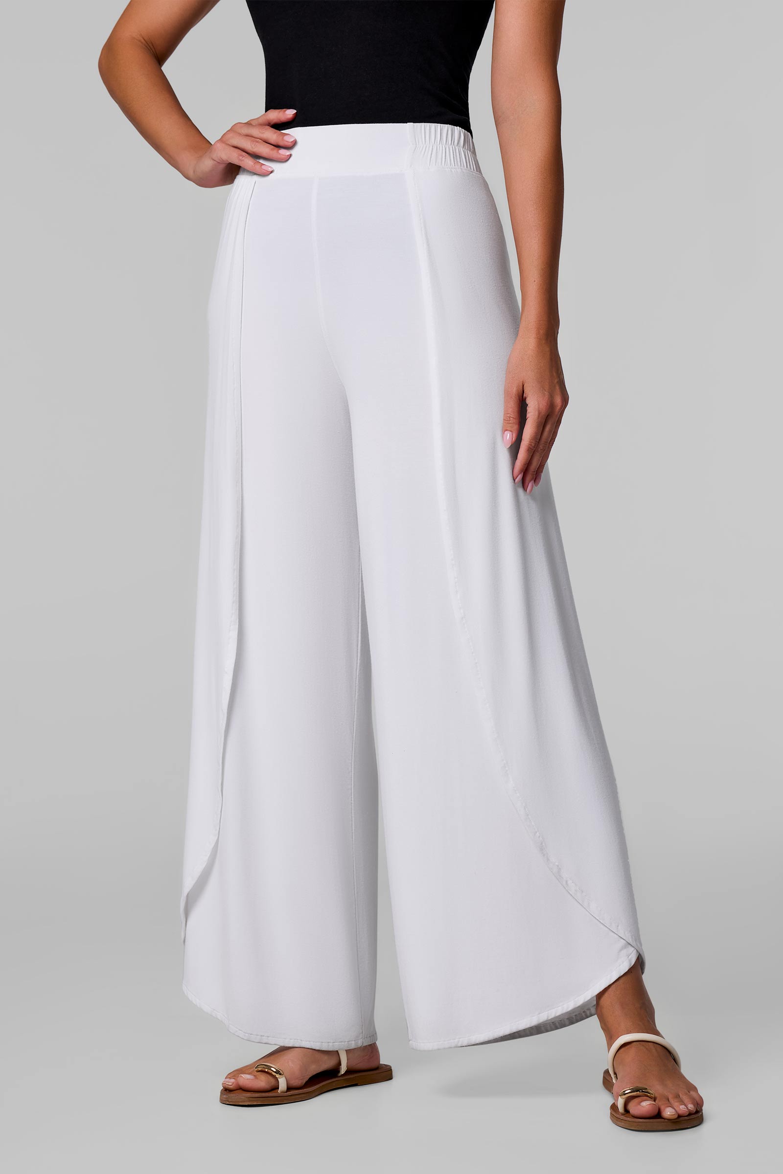 Women's Lynsu Wide Leg Pants with Overlap Detail | White