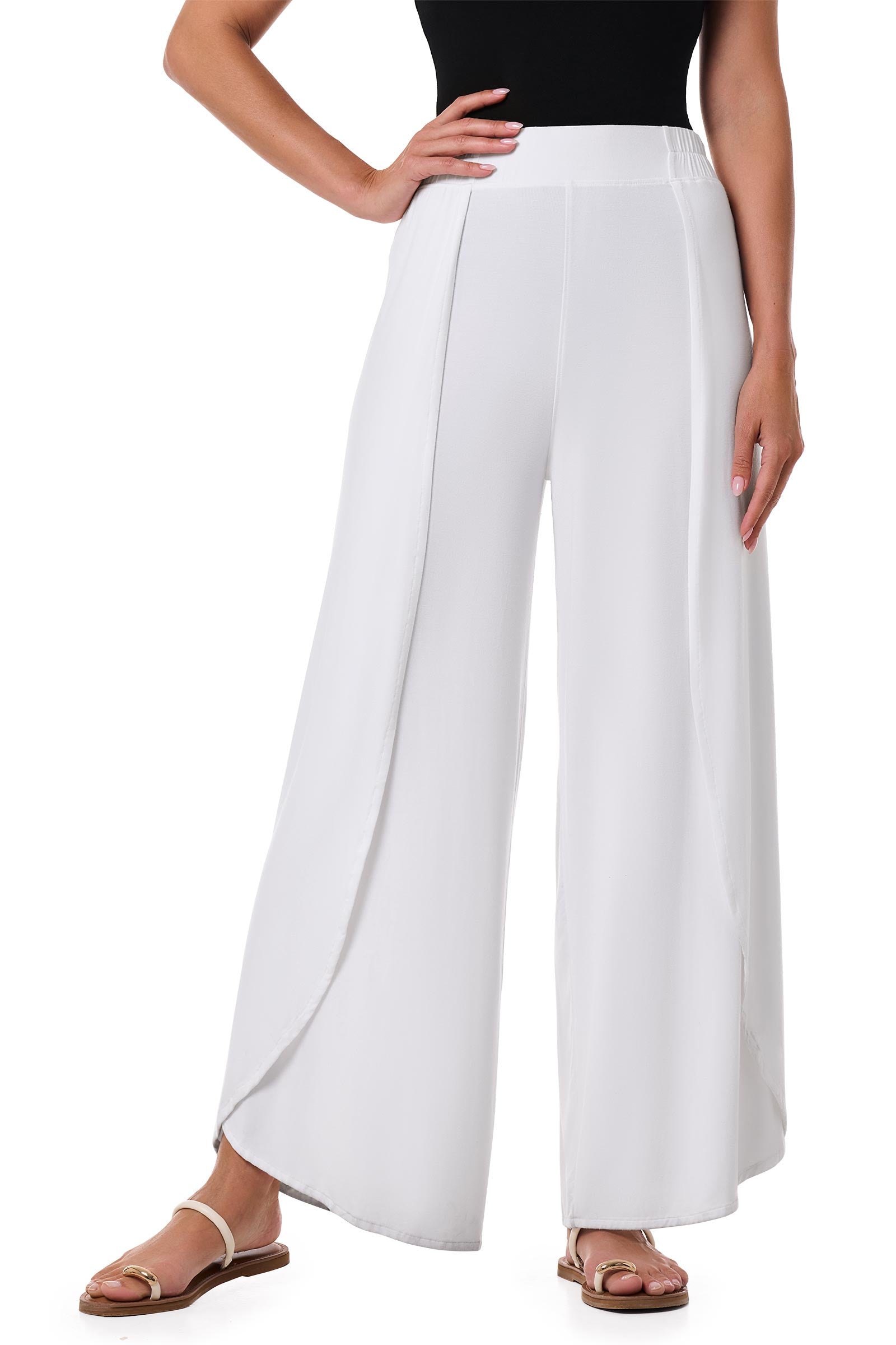 Women's Lynsu Wide Leg Pants with Overlap Detail | White