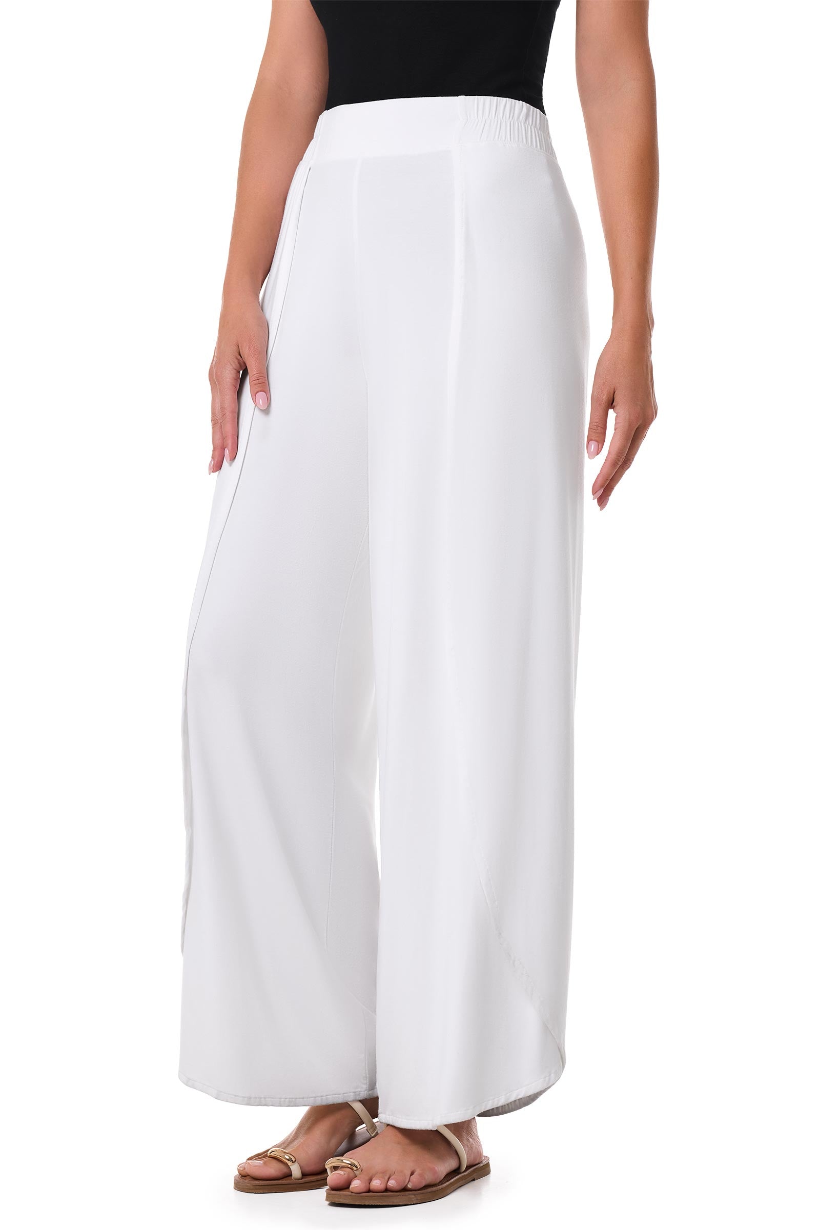 Women's Lynsu Wide Leg Pants with Overlap Detail | White
