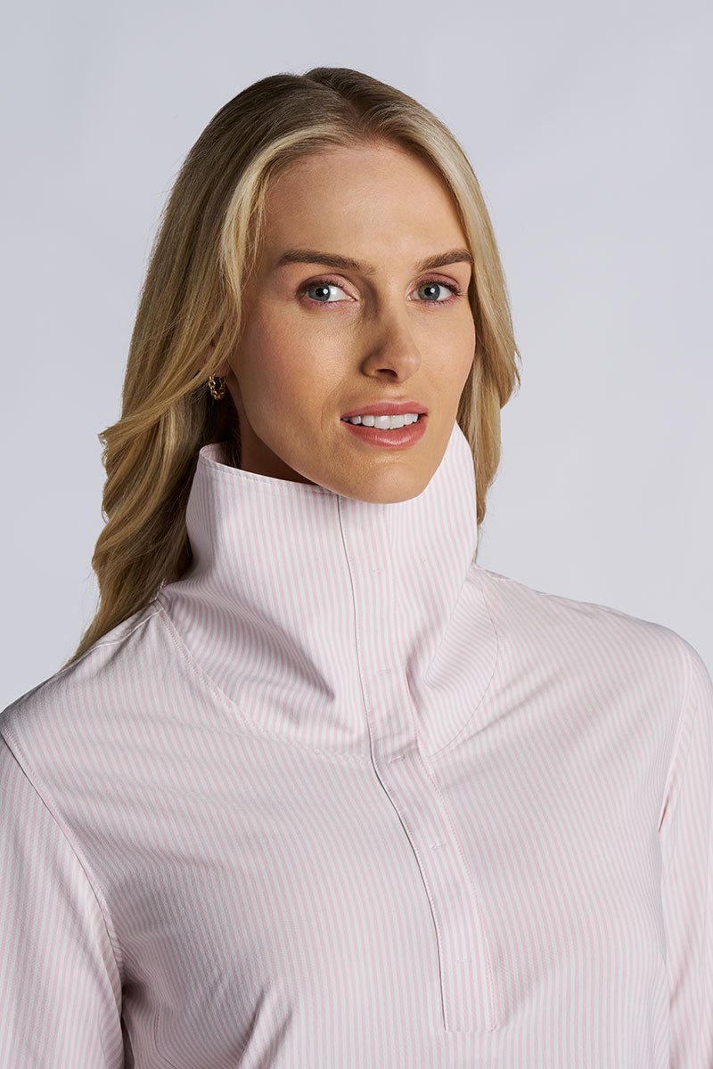 Women's Catona Funnel Neck Long Sleeve Top | White/Powder Stripe
