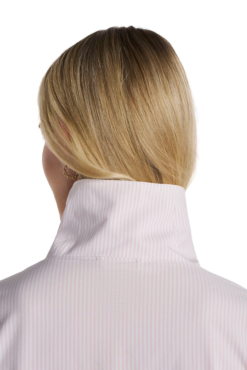 Women's Catona Funnel Neck Long Sleeve Top | White/Powder Stripe