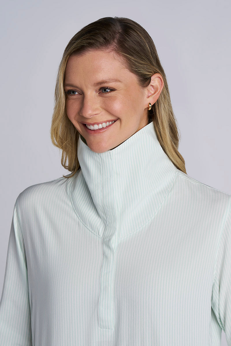 Women's Catona Funnel Neck Tunic Top | White/Misty Aqua Stripe