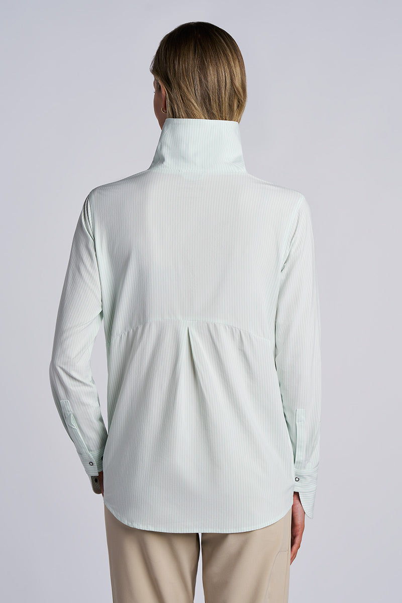 Women's Catona Funnel Neck Tunic Top | White/Misty Aqua Stripe
