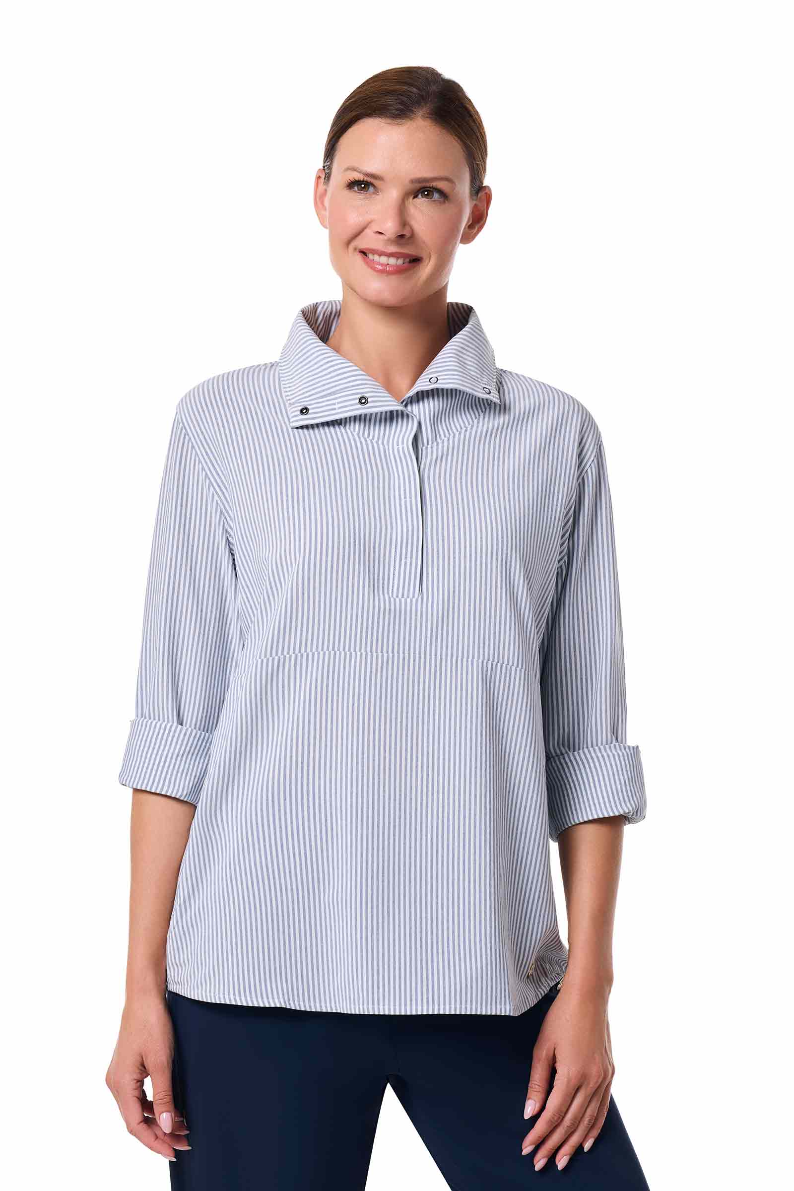Women's Catona Funnel Neck Long Sleeve Top | White/Navy Stripe