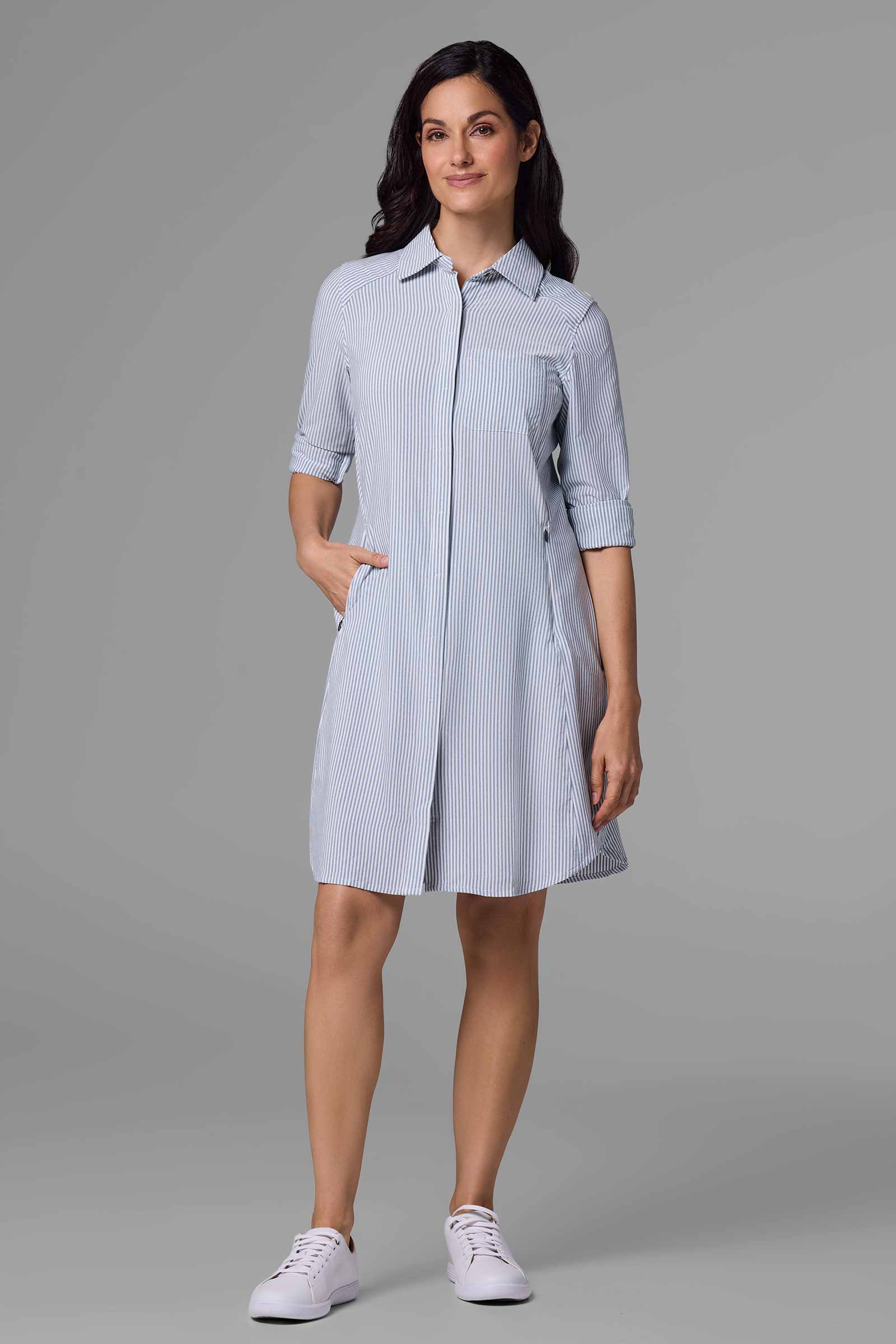 Women's Malta Travel Dress | White/Navy Stripe