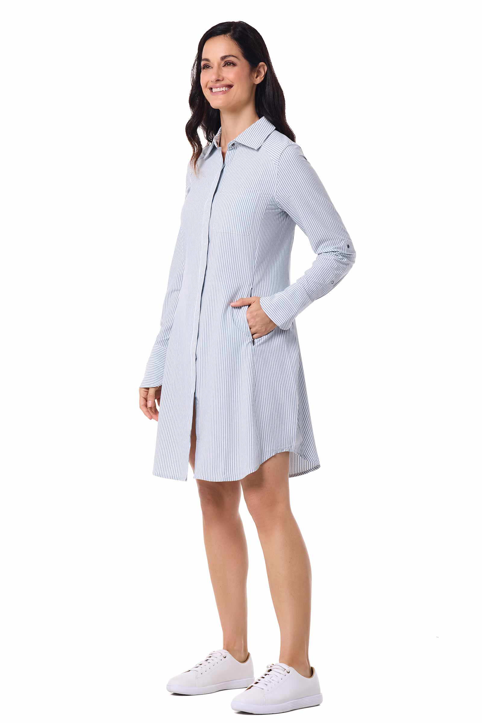 Women's Malta Travel Dress | White/Navy Stripe