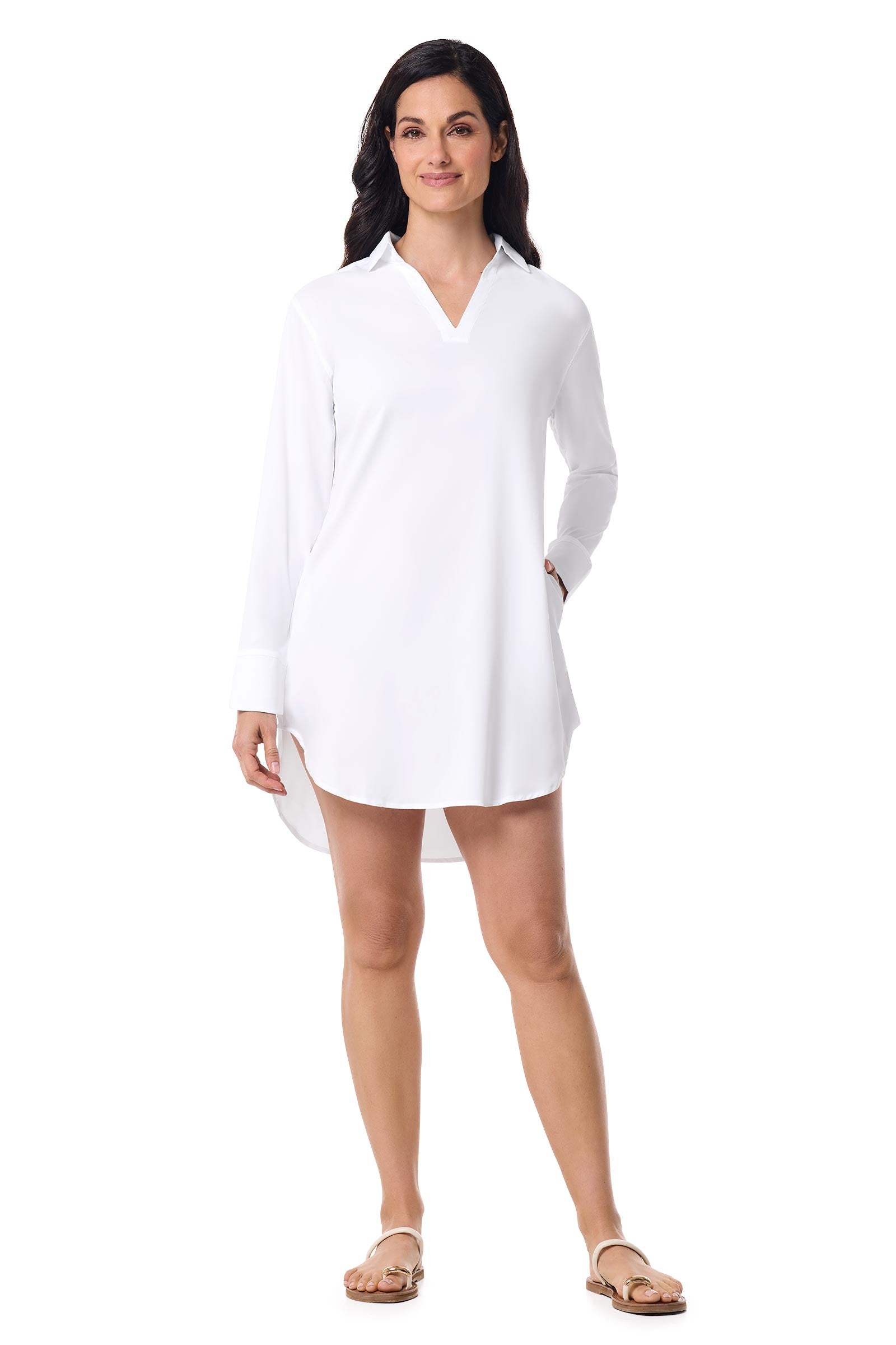 Women's Koesta Cover-Up Pull Over Shirt with Pockets | White