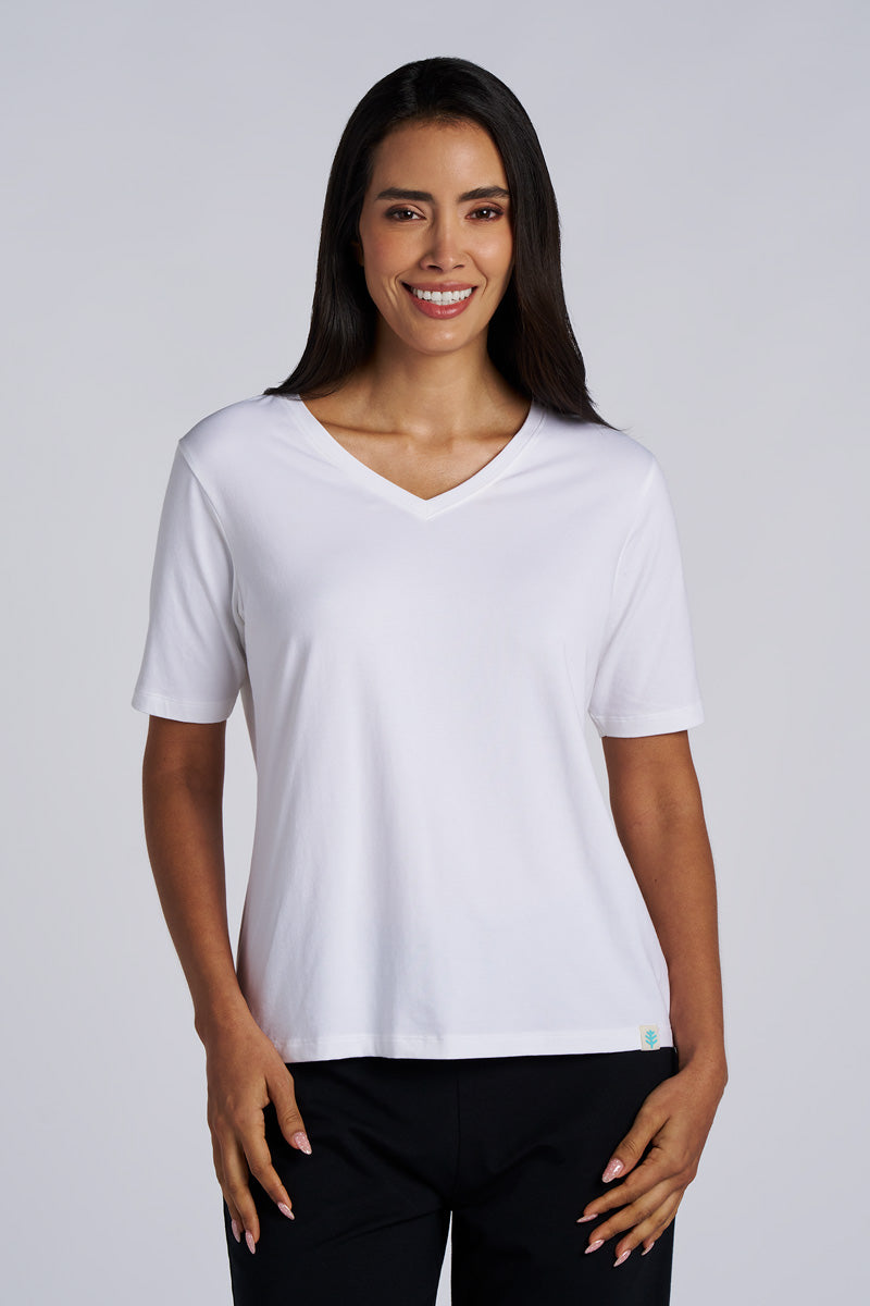 Women's Morada Everyday Short Sleeve V-Neck T-Shirt | White