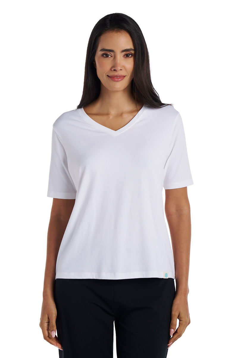Women's Morada Everyday Short Sleeve V-Neck T-Shirt | White