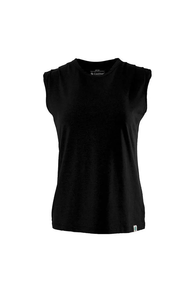 Front image of Coolibar bocca tank in black. 