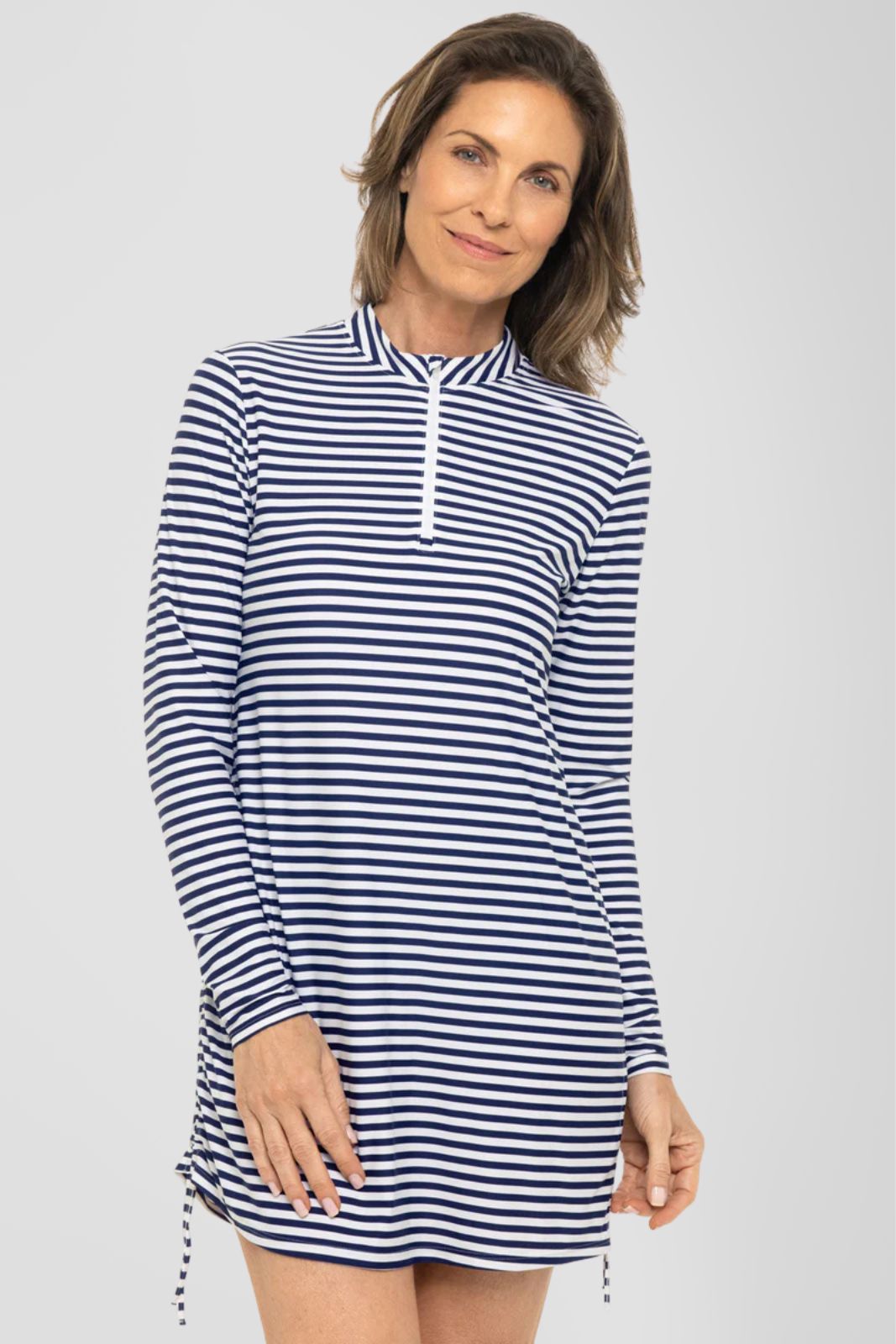 Women's Key Biscayne Ruche Swim Top | White/Navy Stripe