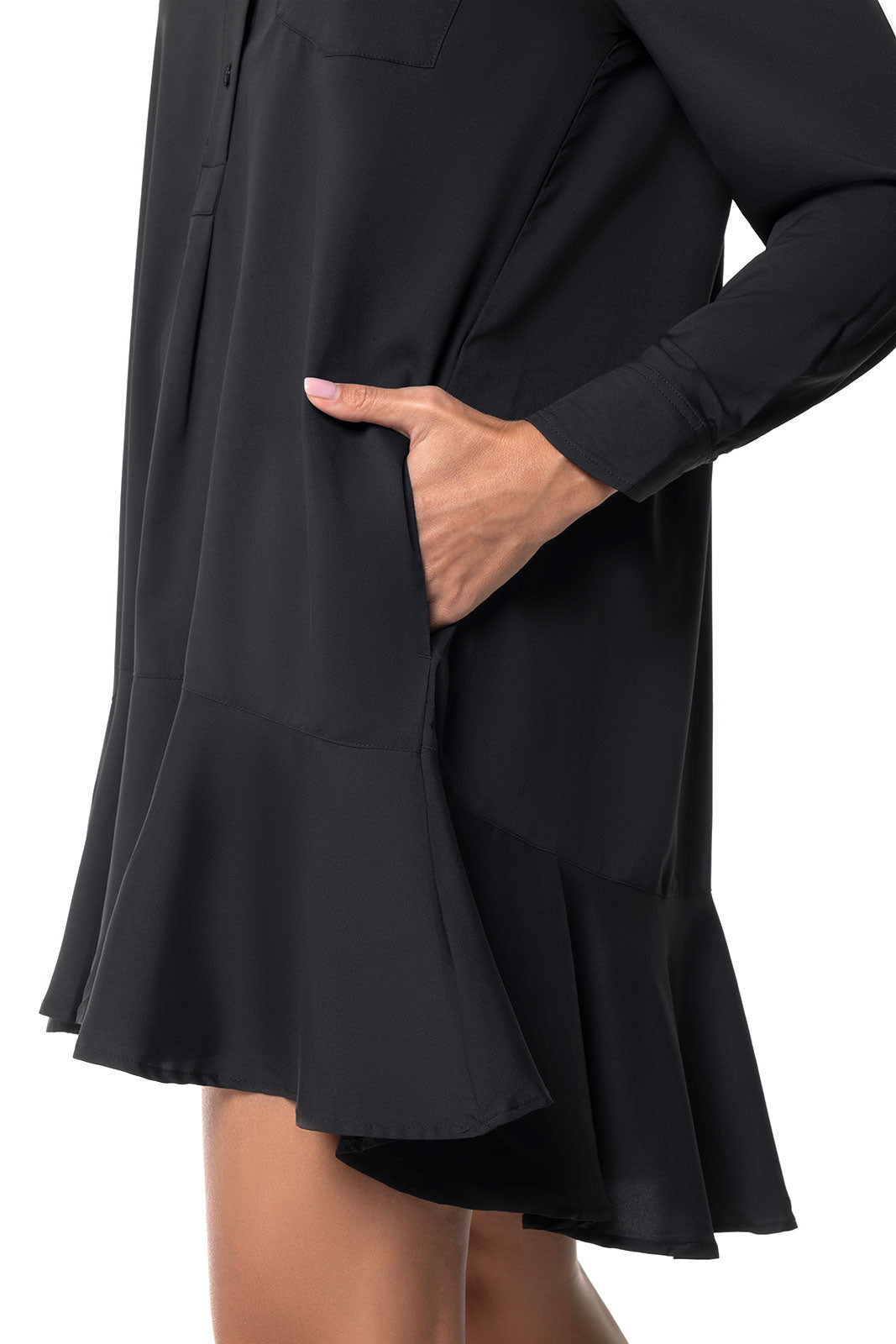 Women's Castaneda Flared Shirt Dress with Long Sleeves | Black