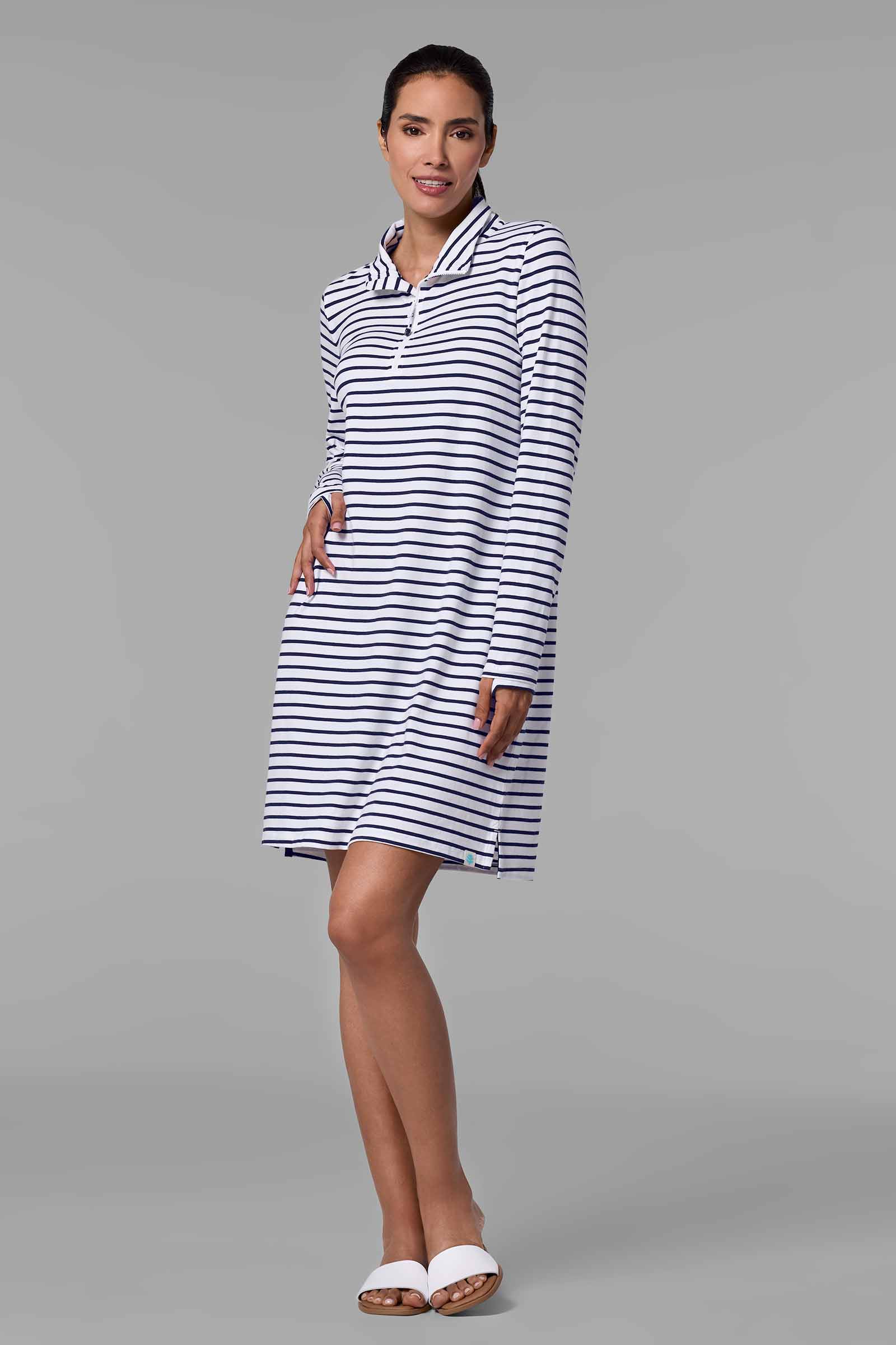 Women's Sarasota Quarter-Zip Dress | White/Navy Stripe