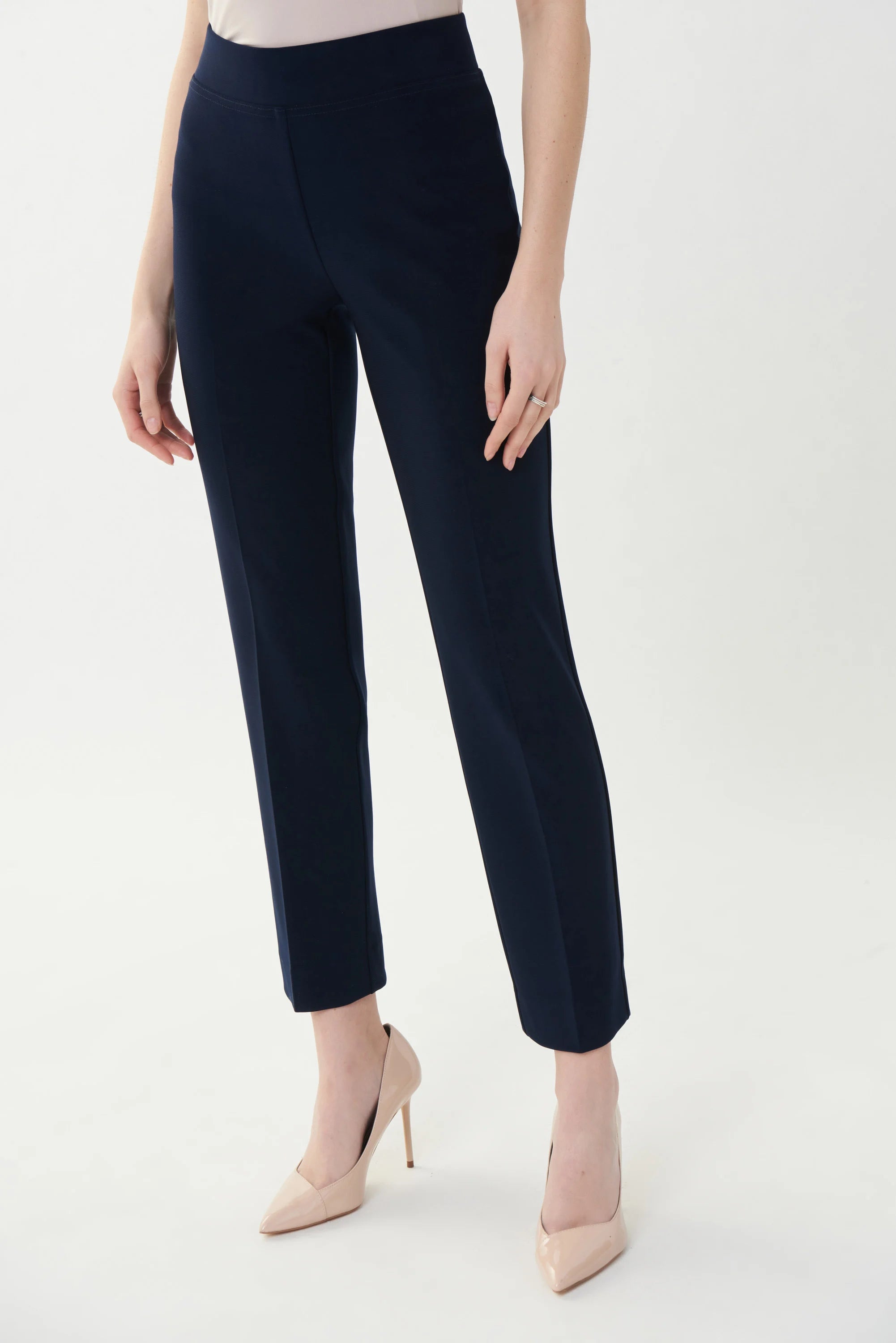 Front image of Joseph Ribkoff classic straight pant in midnight blue.