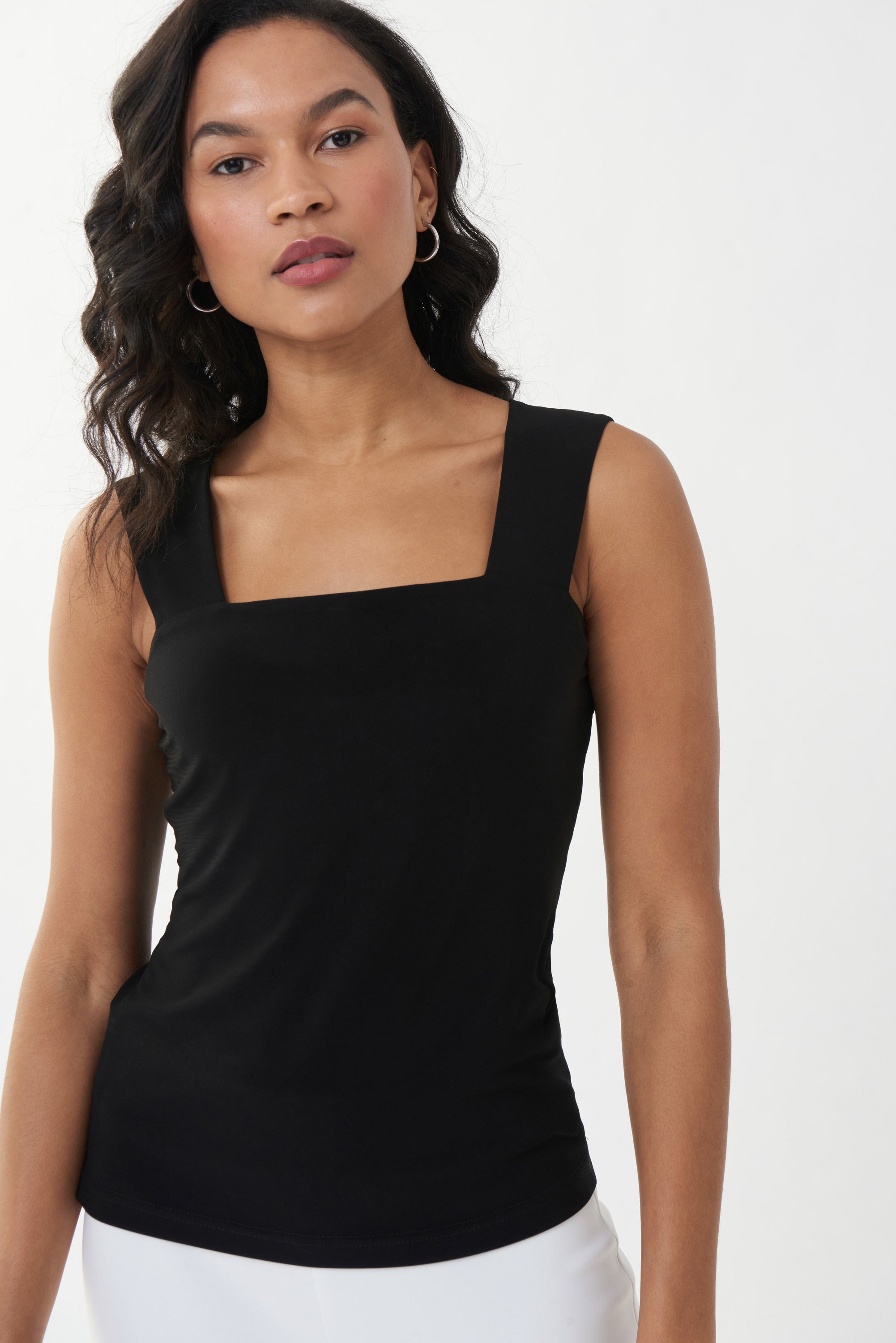 Front image of Joseph Ribkoff classic square neck cami in black.