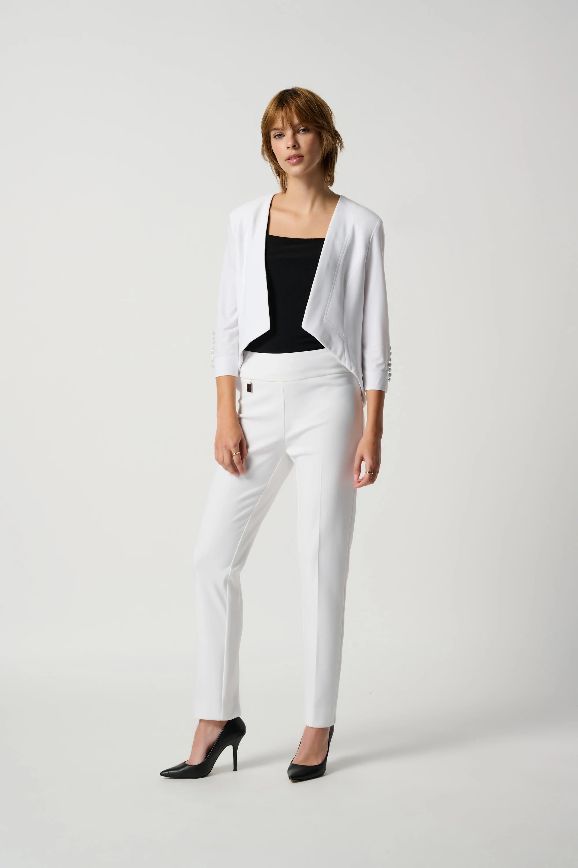 Front image of Joseph Ribkoff pull on classic tailored slim pant in vanilla.