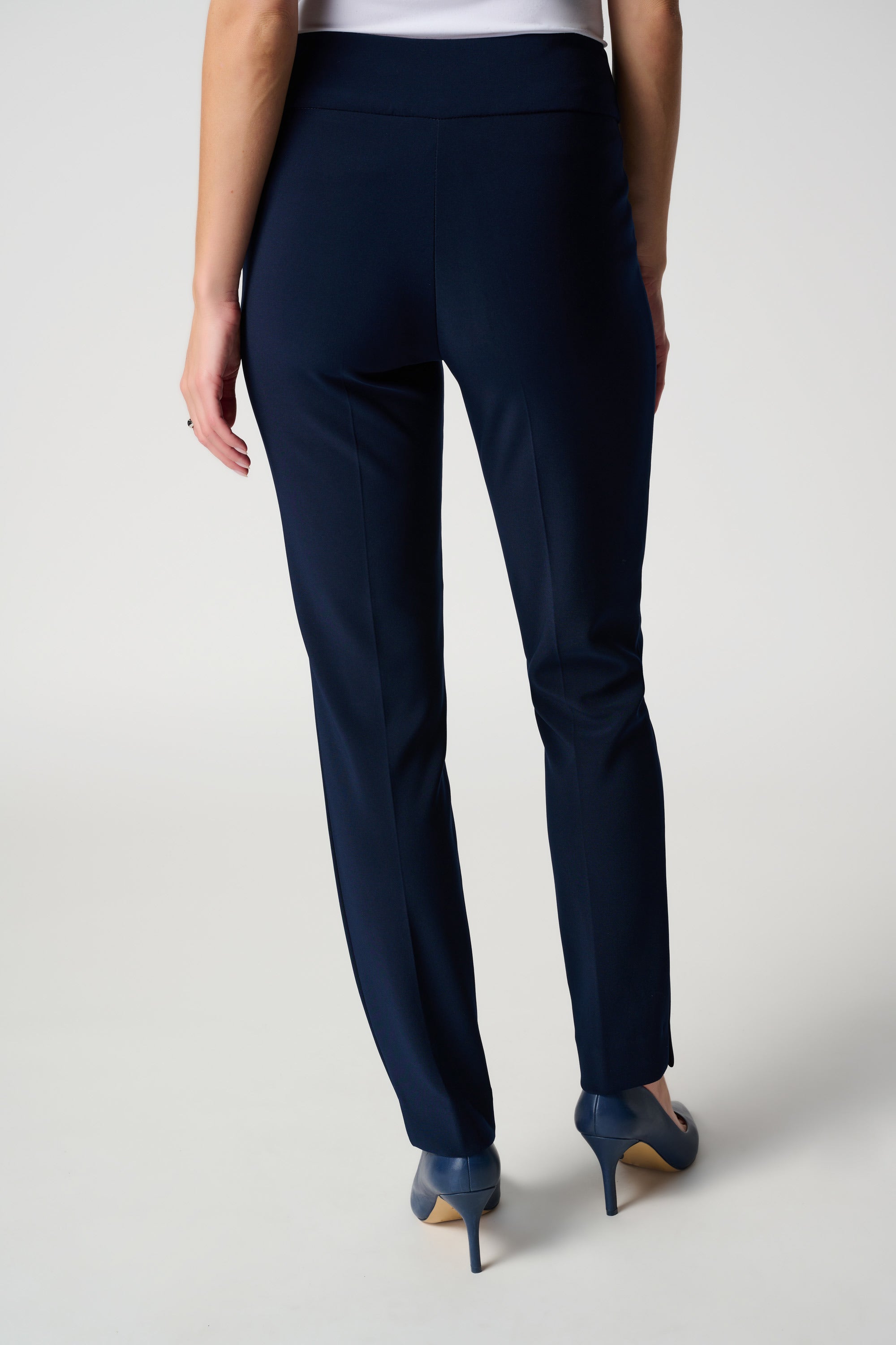 Back image of Joseph Ribkoff pull on classic tailored slim pant in midnight navy.