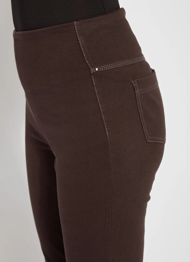 Front image of Lysse boyfriend denim in double espresso brown.