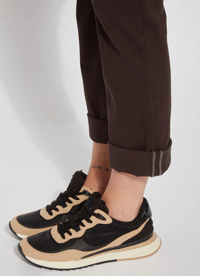 Front image of Lysse boyfriend denim in double espresso brown.