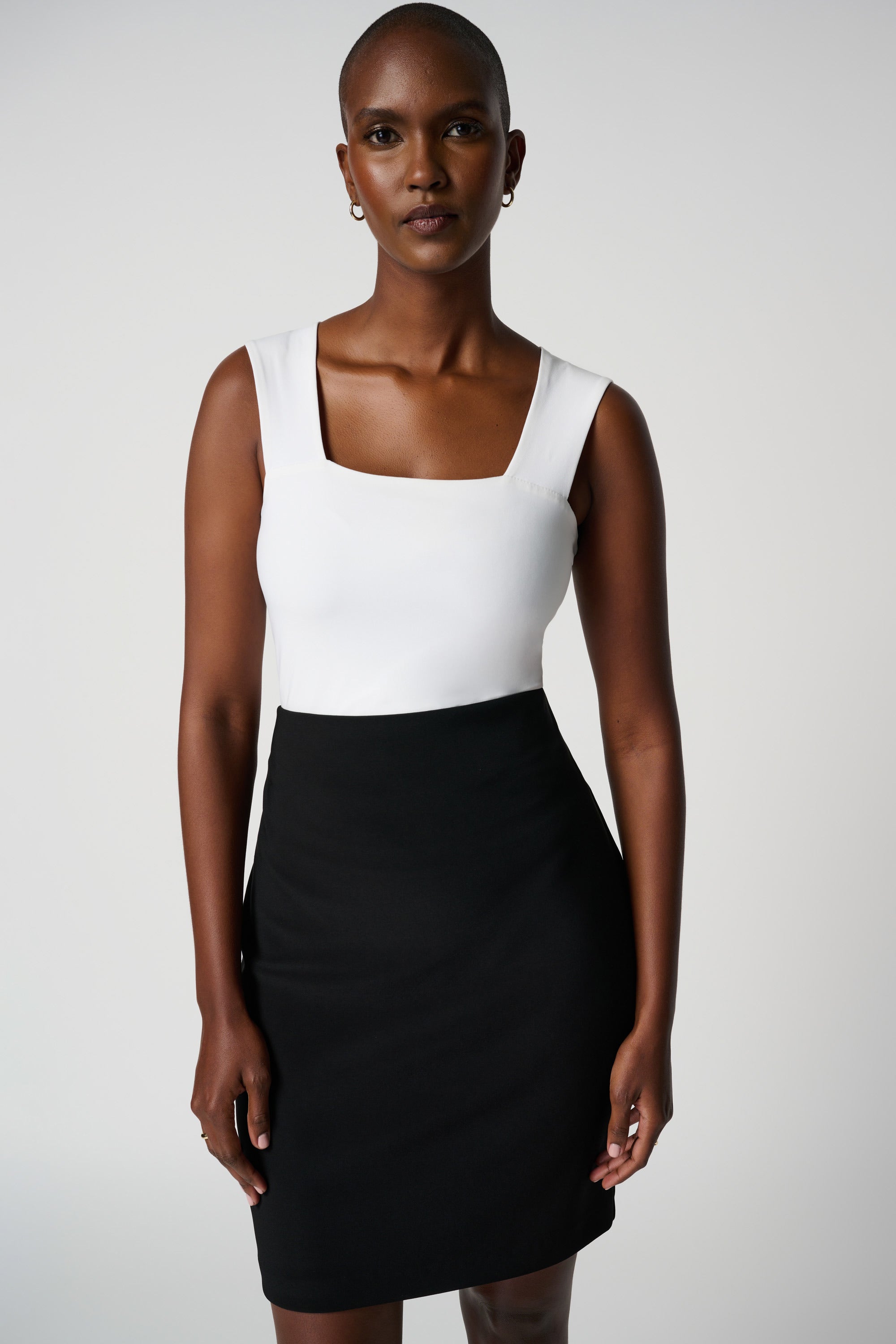 Front image of Joseph Ribkoff classic pencil skirt in black.