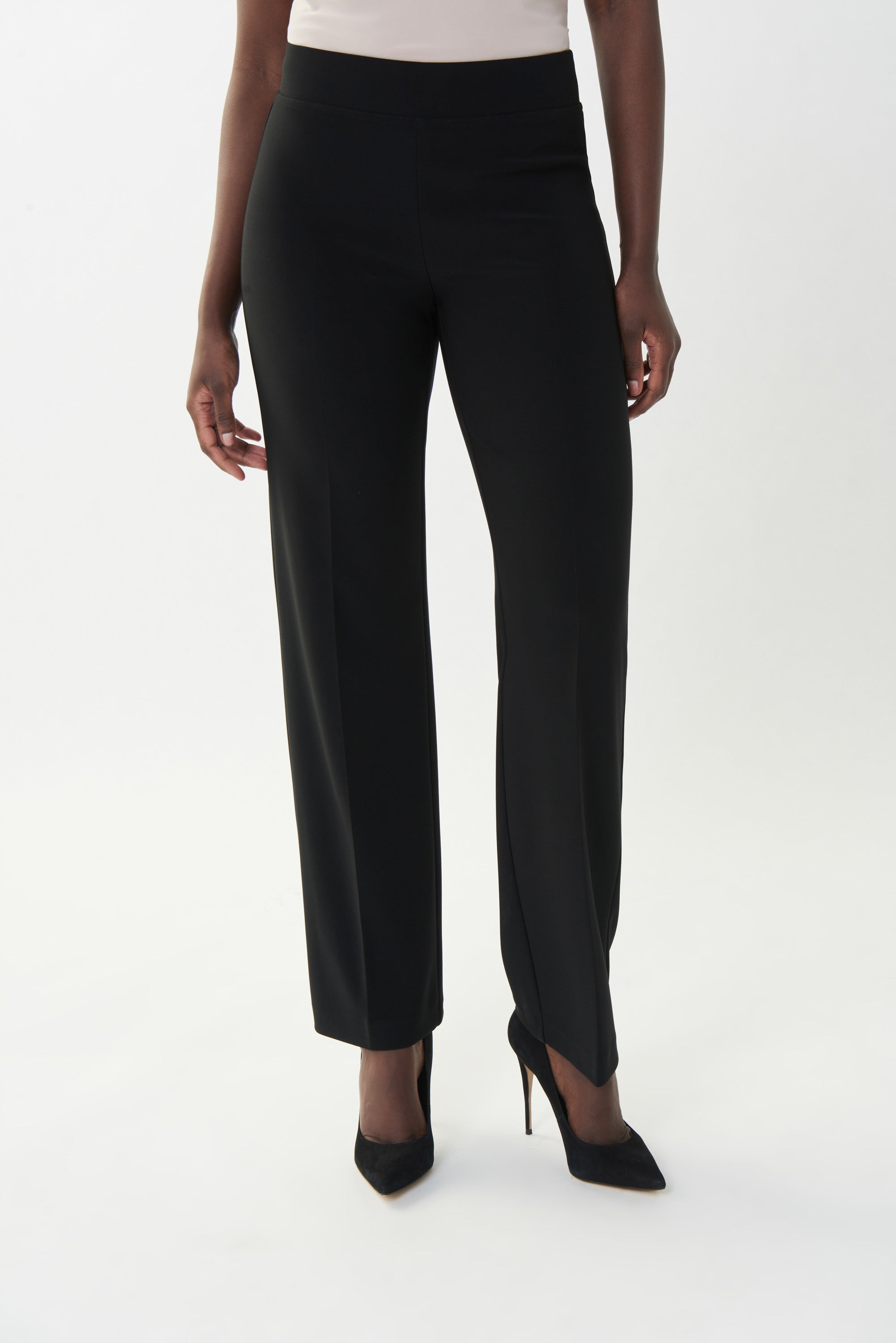 Front image of Joseph Ribkoff classic wide leg pant in black.