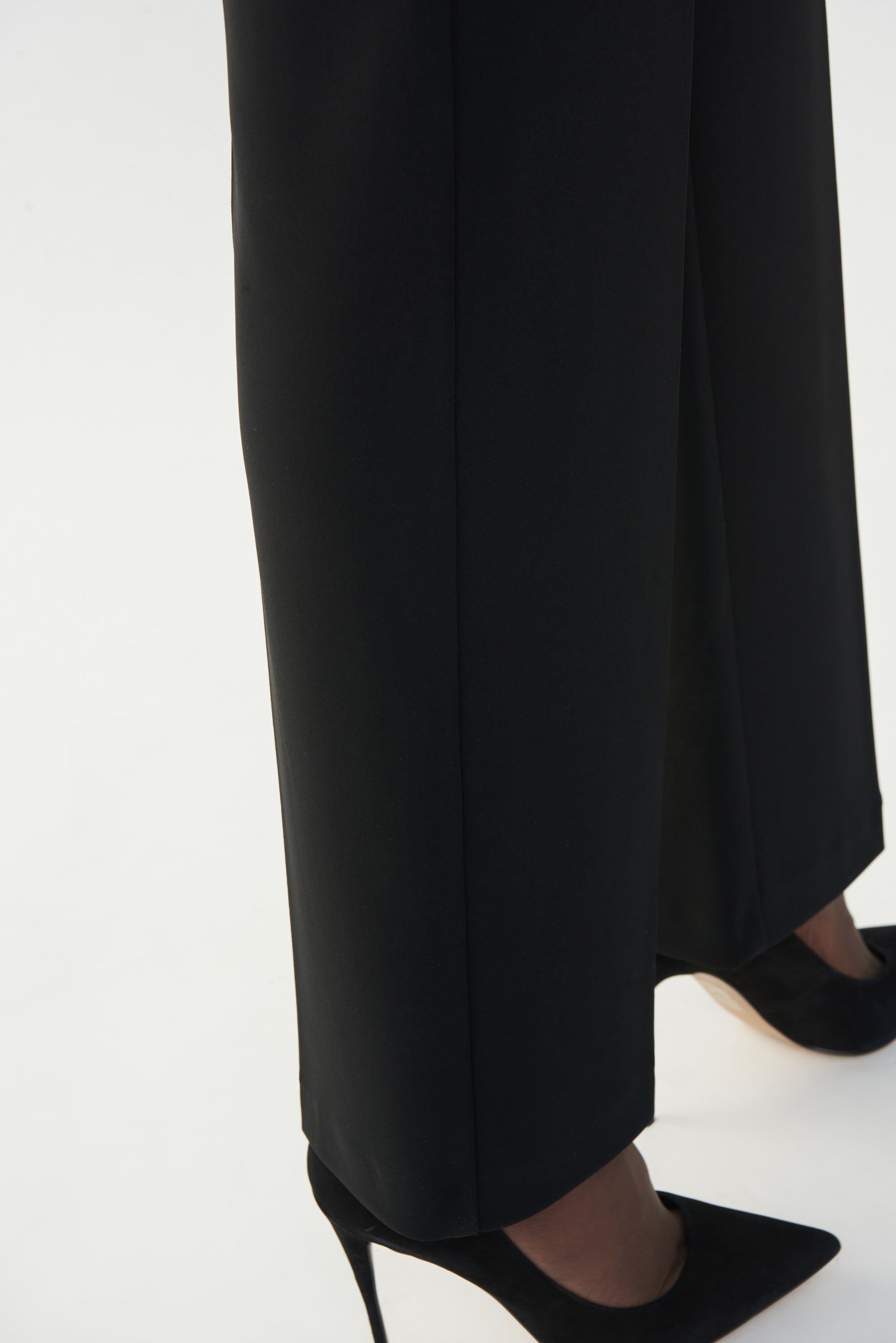 Front detail image of Joseph Ribkoff classic wide leg pant in black.