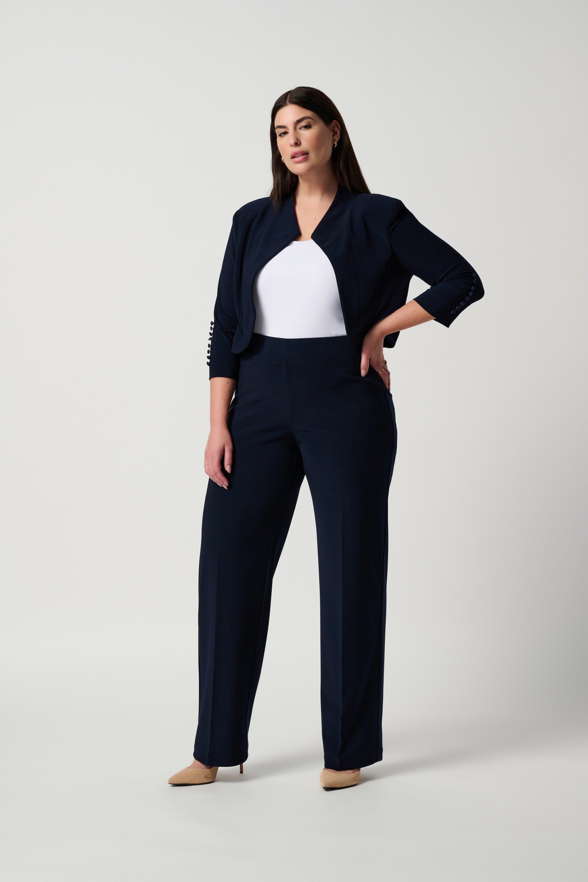 Front image of Joseph Ribkoff pull on classic wide leg pant.