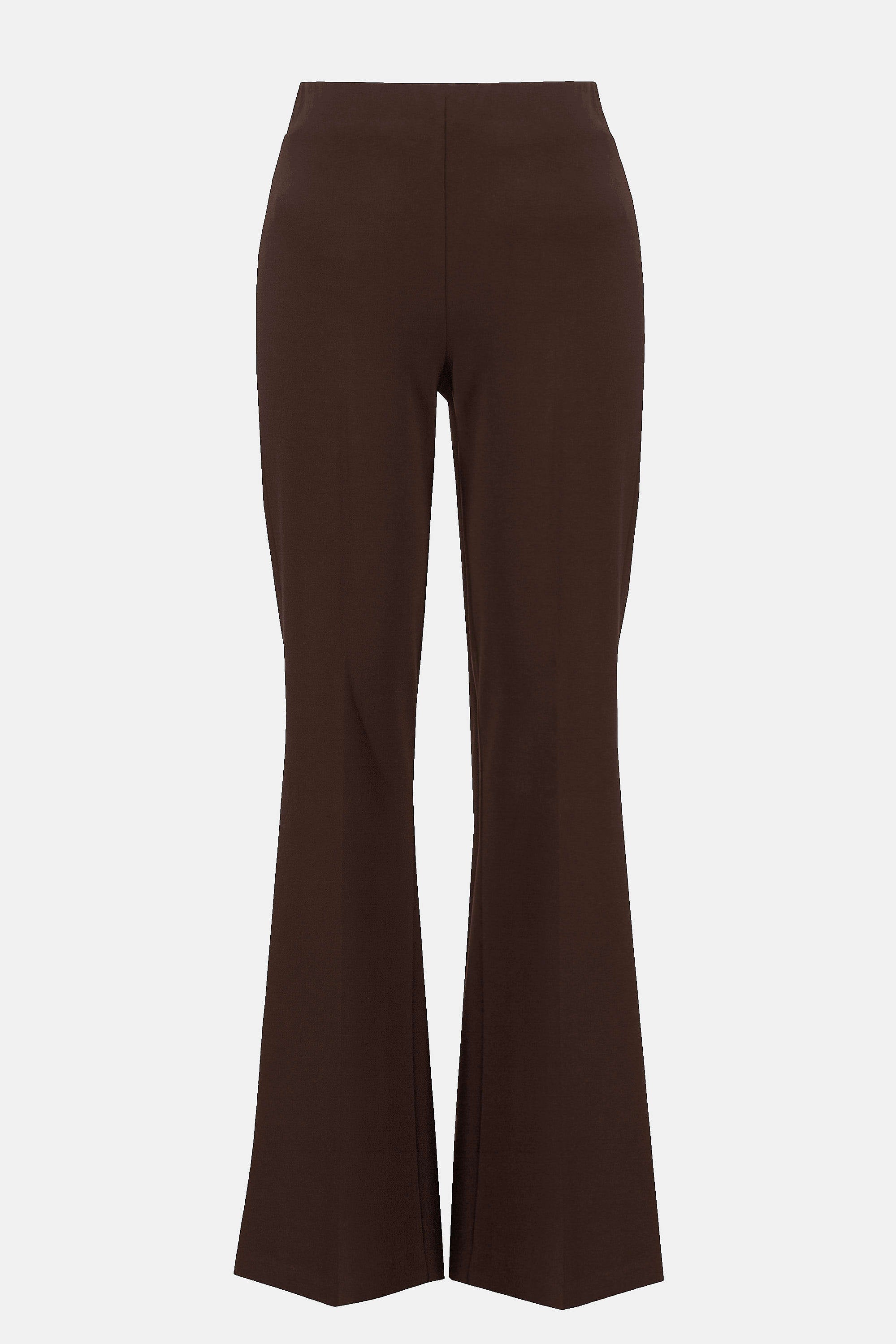 Front image of Joseph Ribkoff pull on mocha brown flared pant.