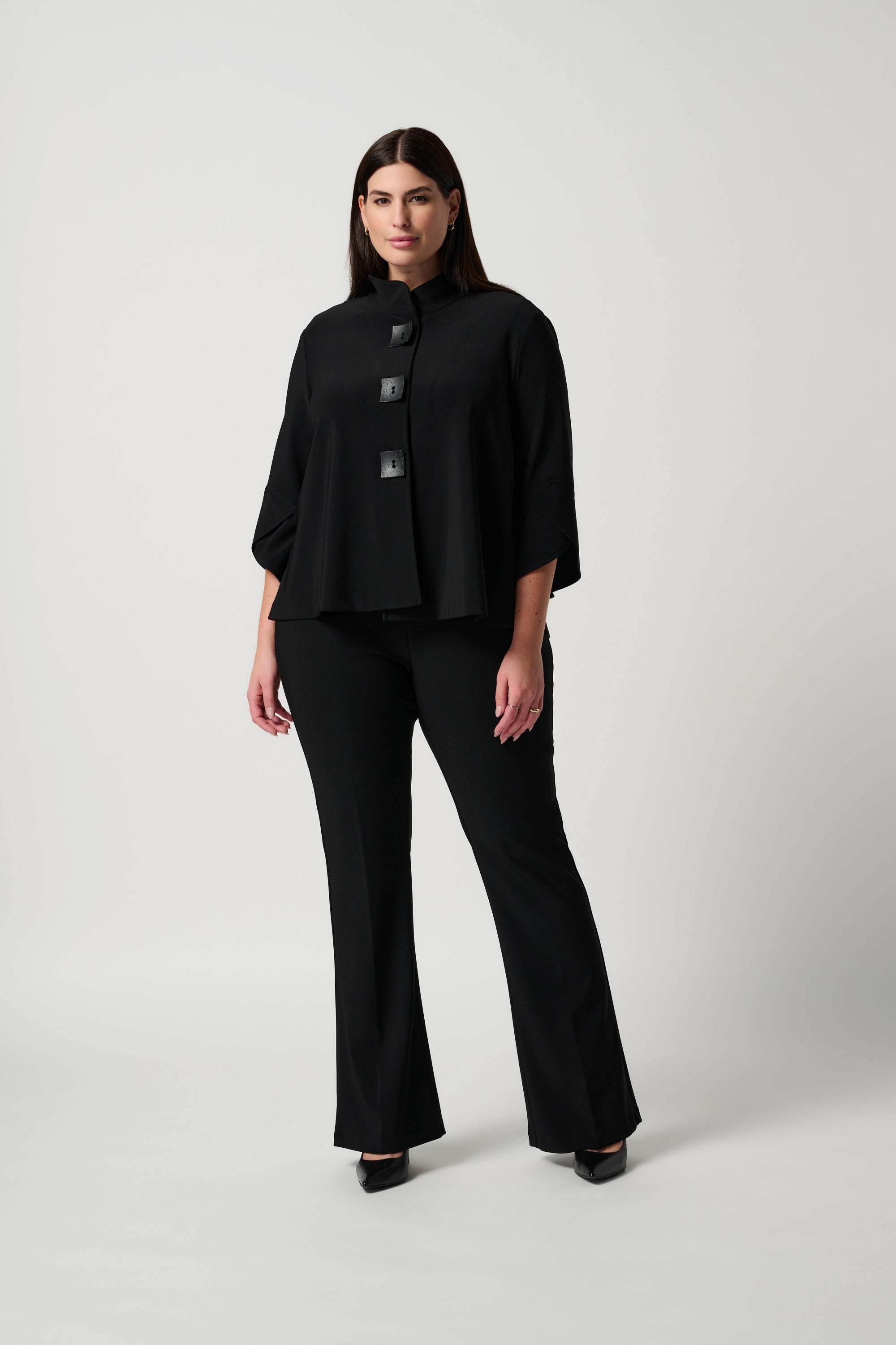 Front image of Joseph Ribkoff classic flared pants in black.