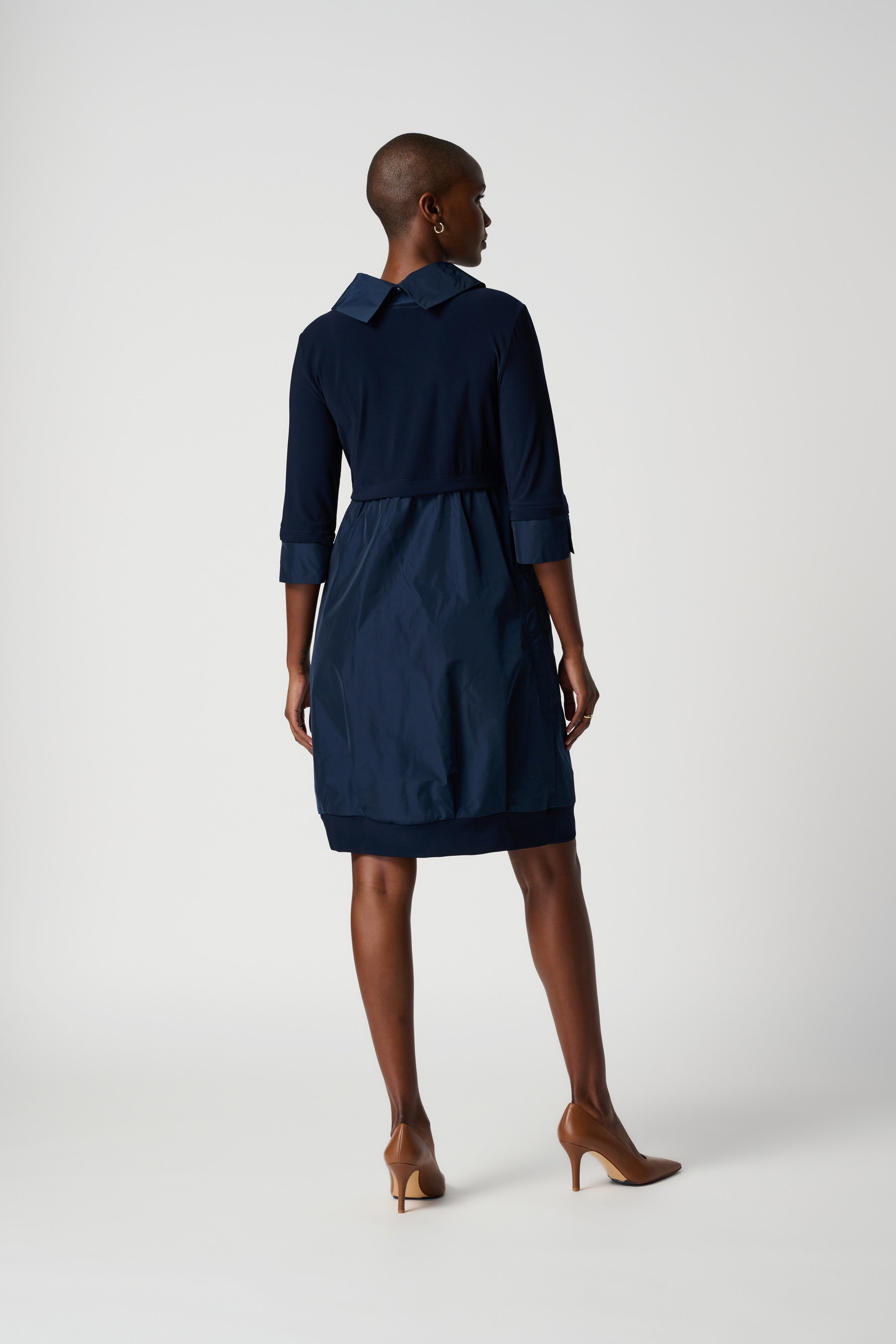 Back image of Joseph Ribkoff midnight blue cocoon dress.