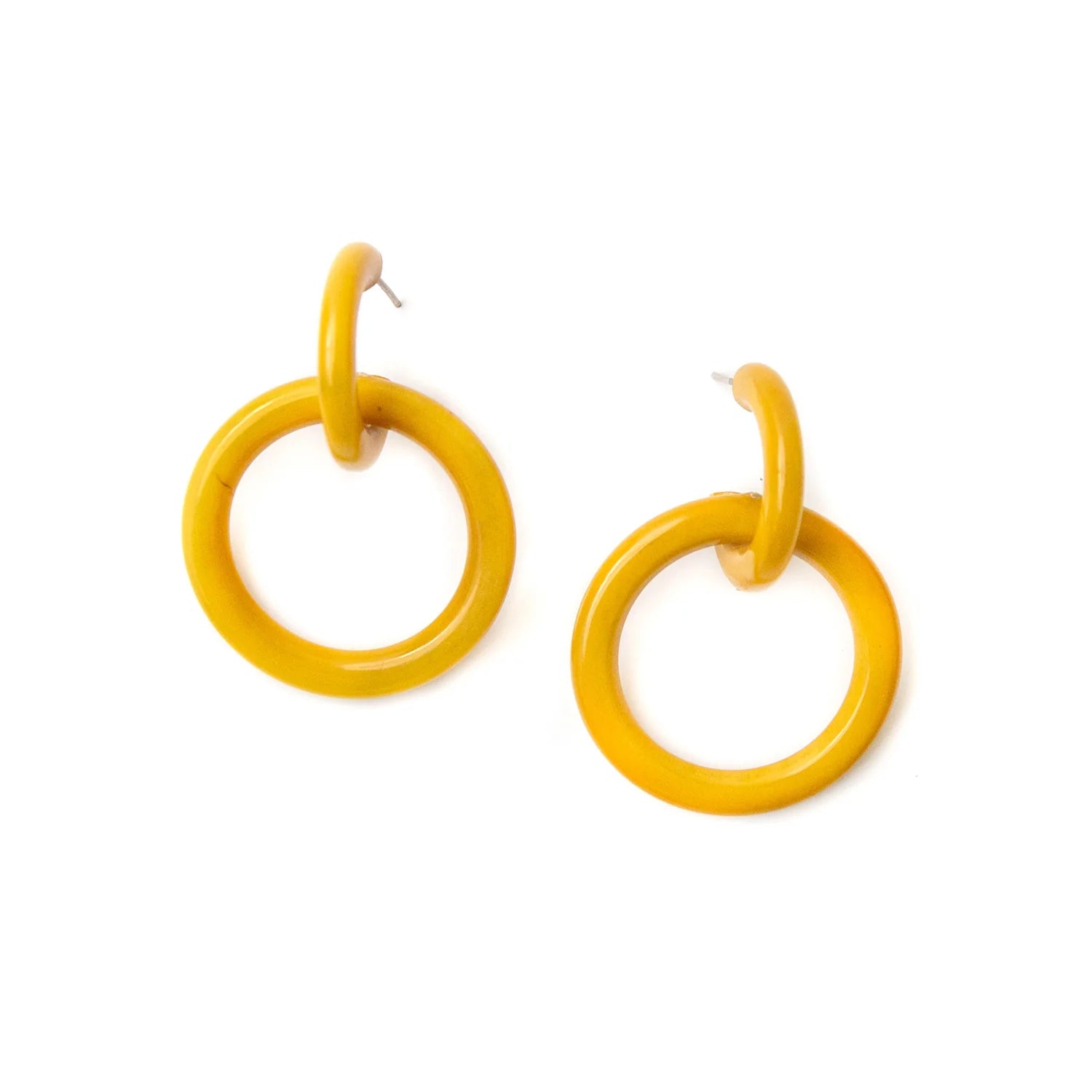 Front image of Tagua Gaia Earrings. Yellow post earrings.