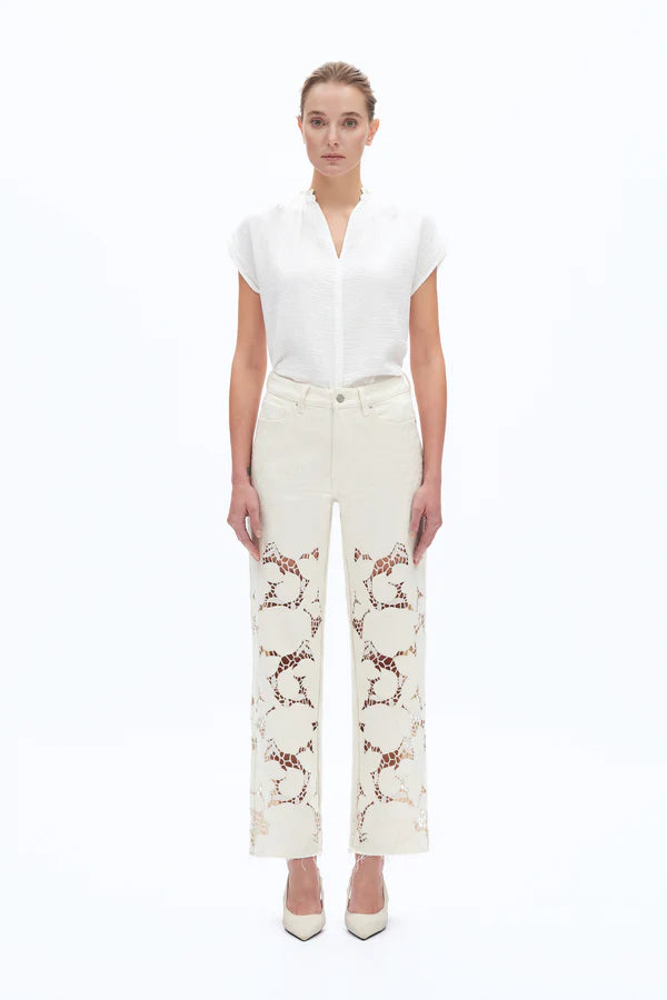 Beige Relaxed Fit Lace Jean