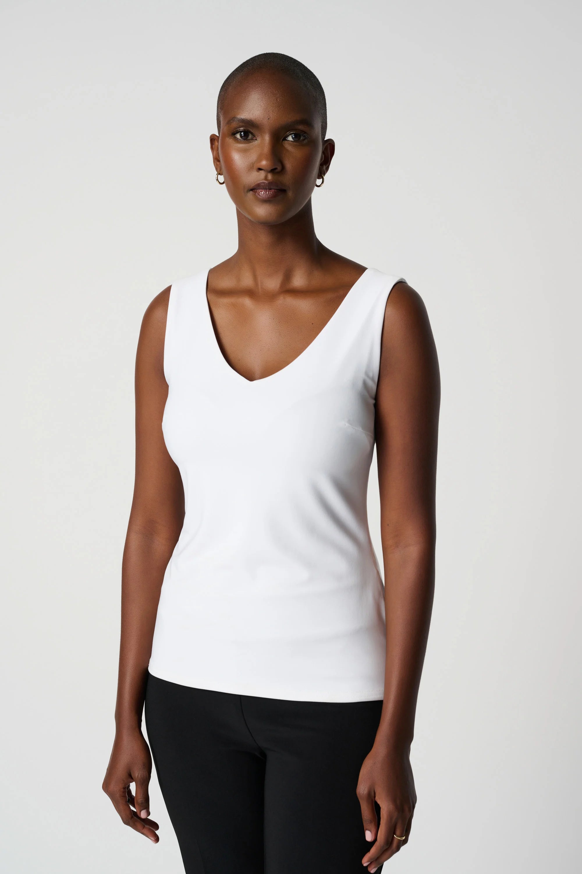 Front image of Joseph Ribkoff v-neck cami in vanilla.