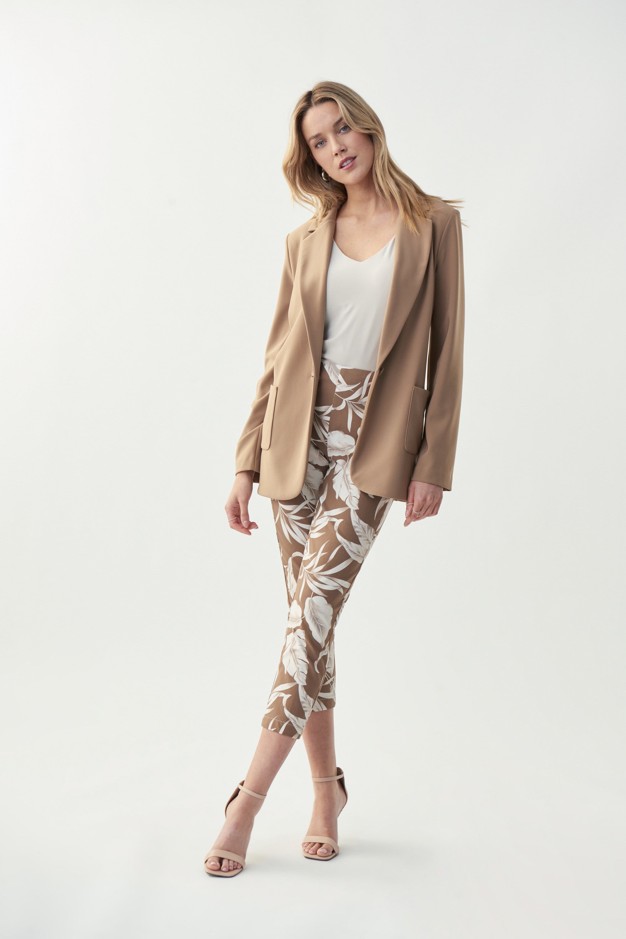 Front image of Joeph Ribkoff classic v-neck tank in moonstone.