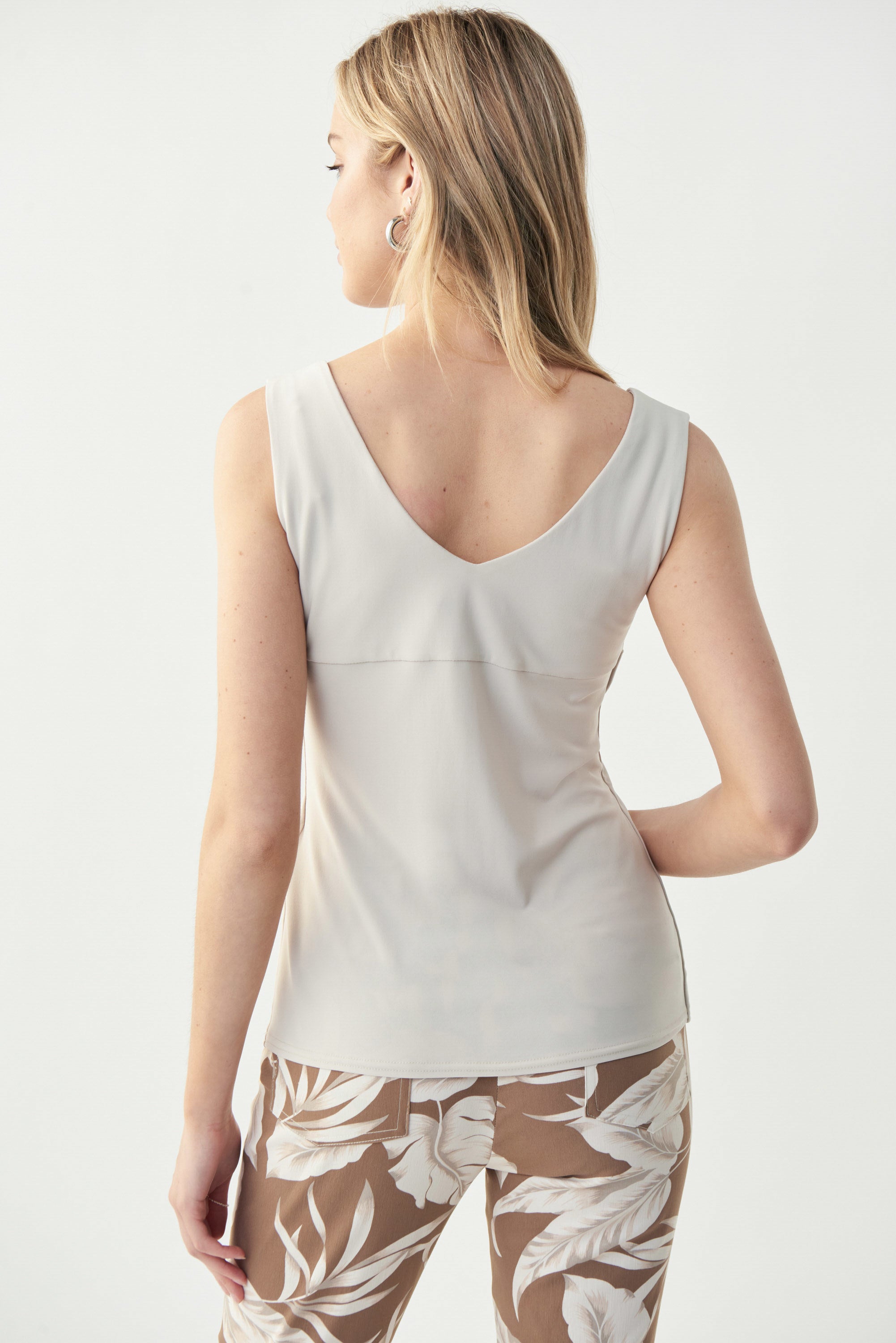 Back image of Joeph Ribkoff classic v-neck tank in moonstone.