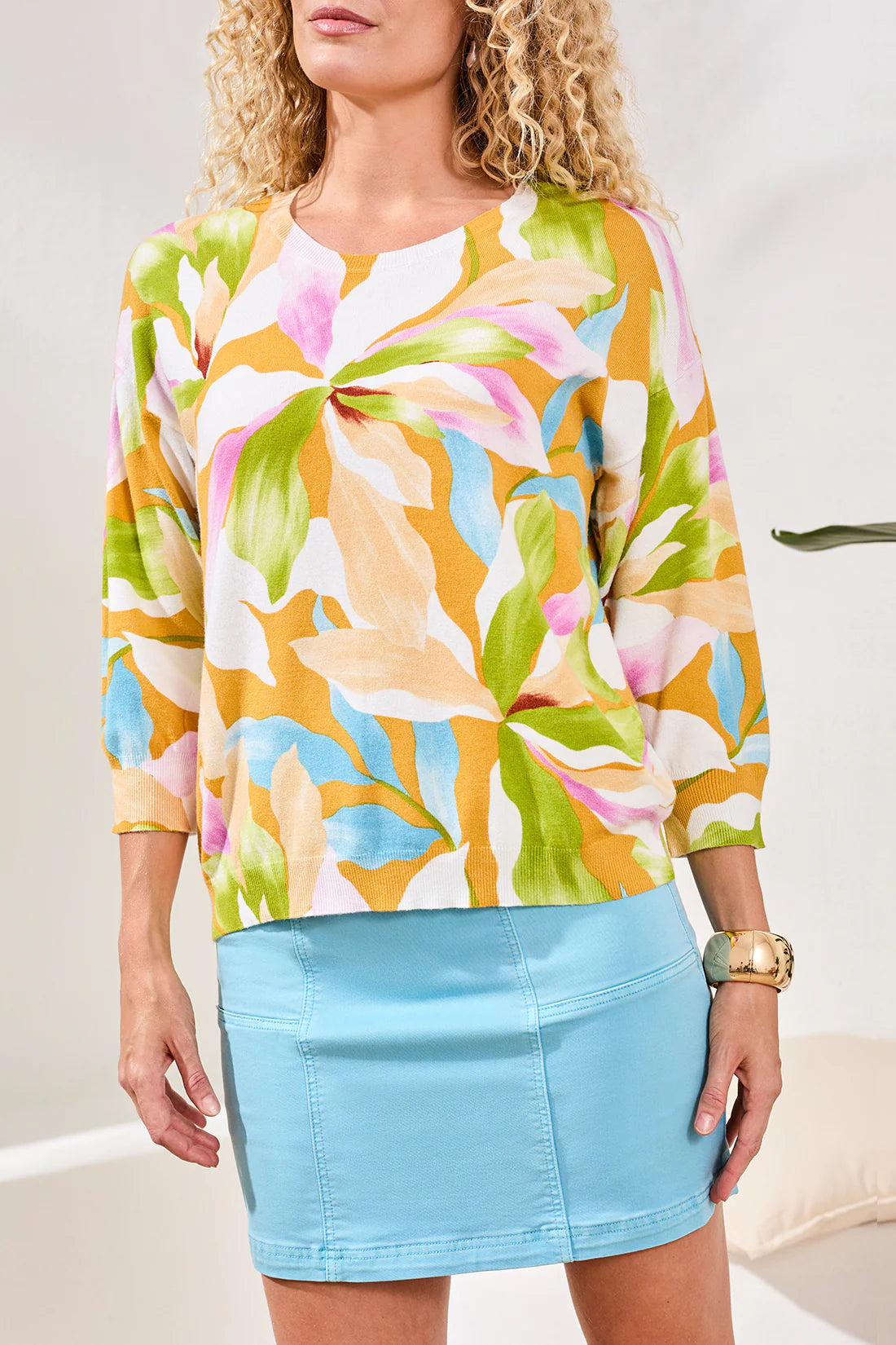 3/4 Sleeve Crewneck Sweater