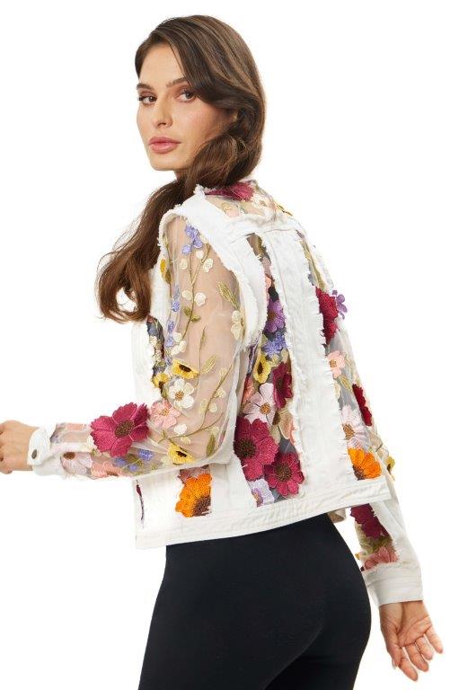 Back image of Adore long sleeve embroidered jacket.