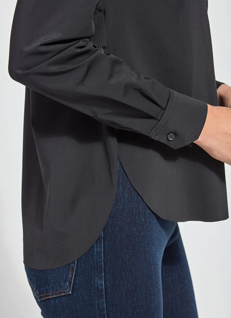 Side detail image of Lysse connie button down in black.