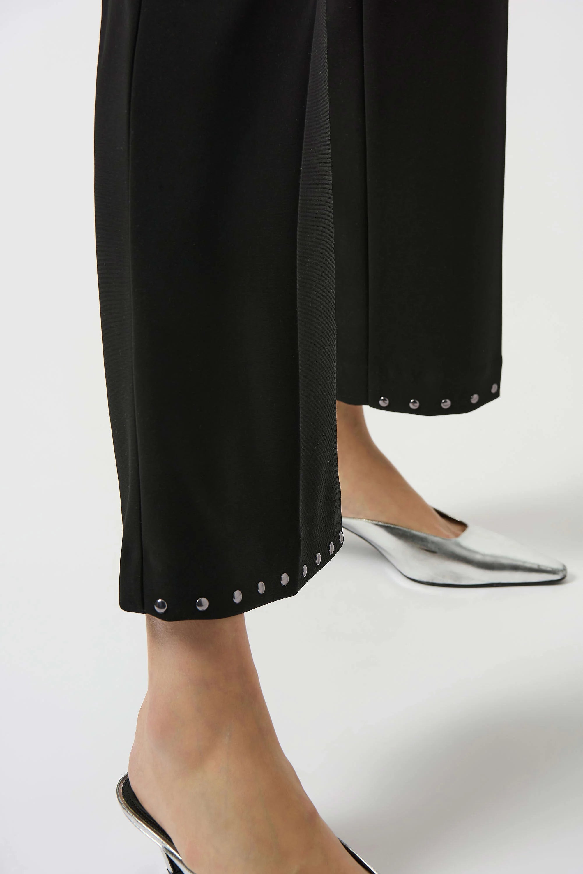 Close up Image of Joseph Ribkoff Silky Knit Wide-Leg Pull-On Pants in Black